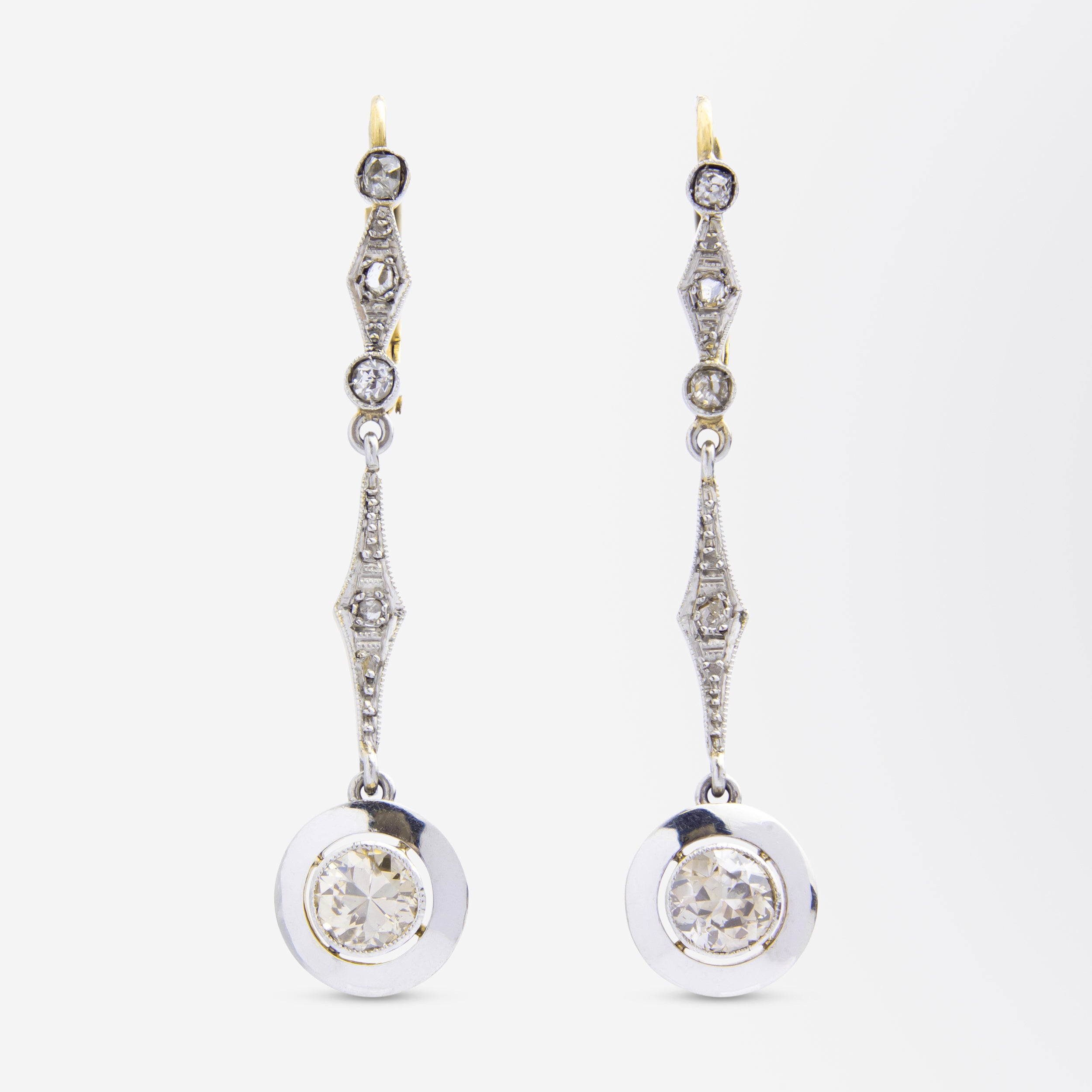 Art Deco Diamond Drop Earrings in 18kt Gold