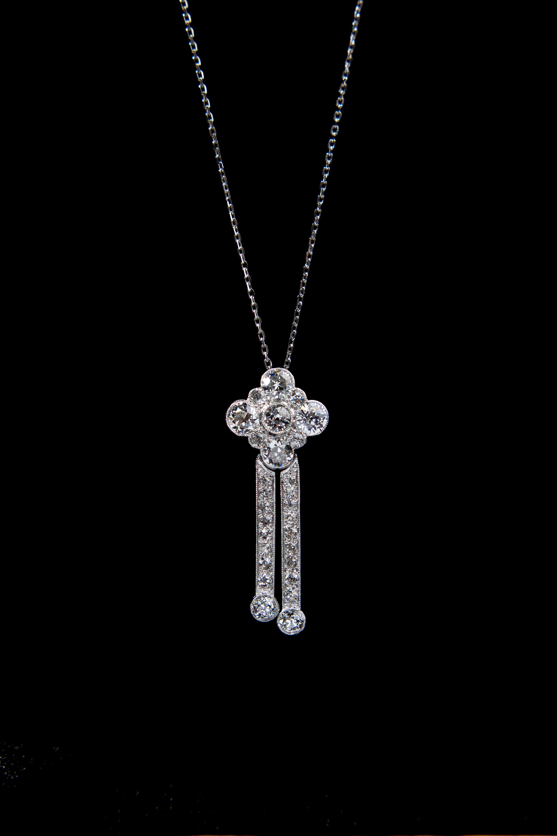 Art Deco Diamond Pendant on White Gold Chain