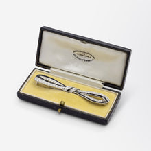 Load image into Gallery viewer, Art Deco, Platinum, Onyx &amp; Diamond Bow Brooch
