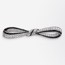 Load image into Gallery viewer, Art Deco, Platinum, Onyx &amp; Diamond Bow Brooch
