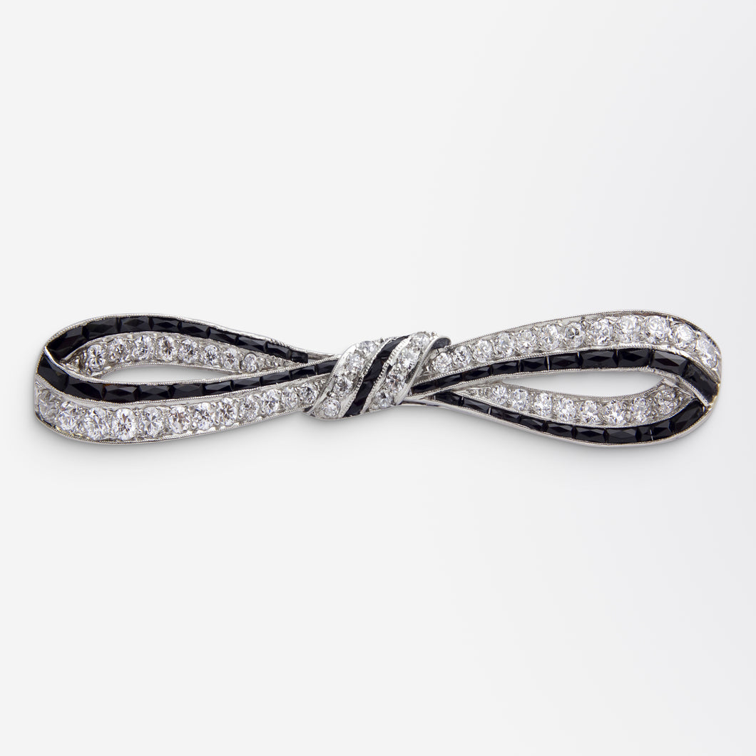 Art Deco, Platinum, Onyx & Diamond Bow Brooch