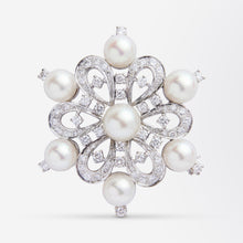 Load image into Gallery viewer, 14kt Gold Diamond &amp; Akoya Pearl Floral Brooch
