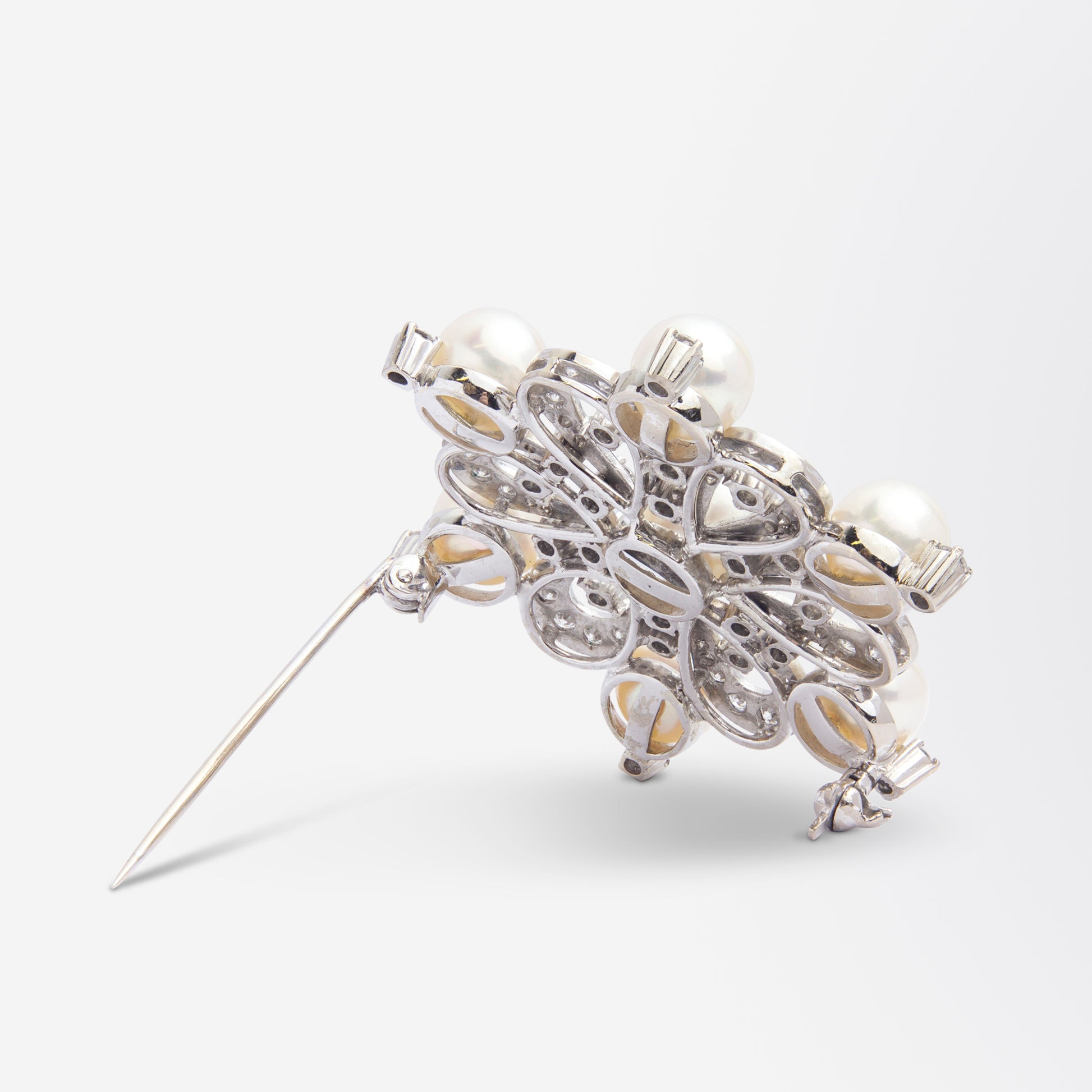 14kt Gold Diamond & Akoya Pearl Floral Brooch