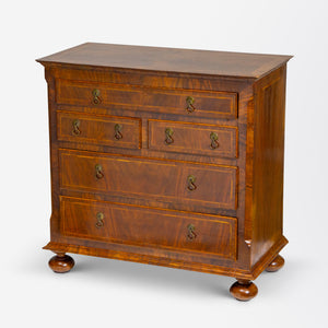 William and Mary Walnut Veneer Bachelor's Chest of Drawers