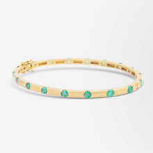 Load image into Gallery viewer, 14kt Yellow Gold and Emerald Hinged Bangle
