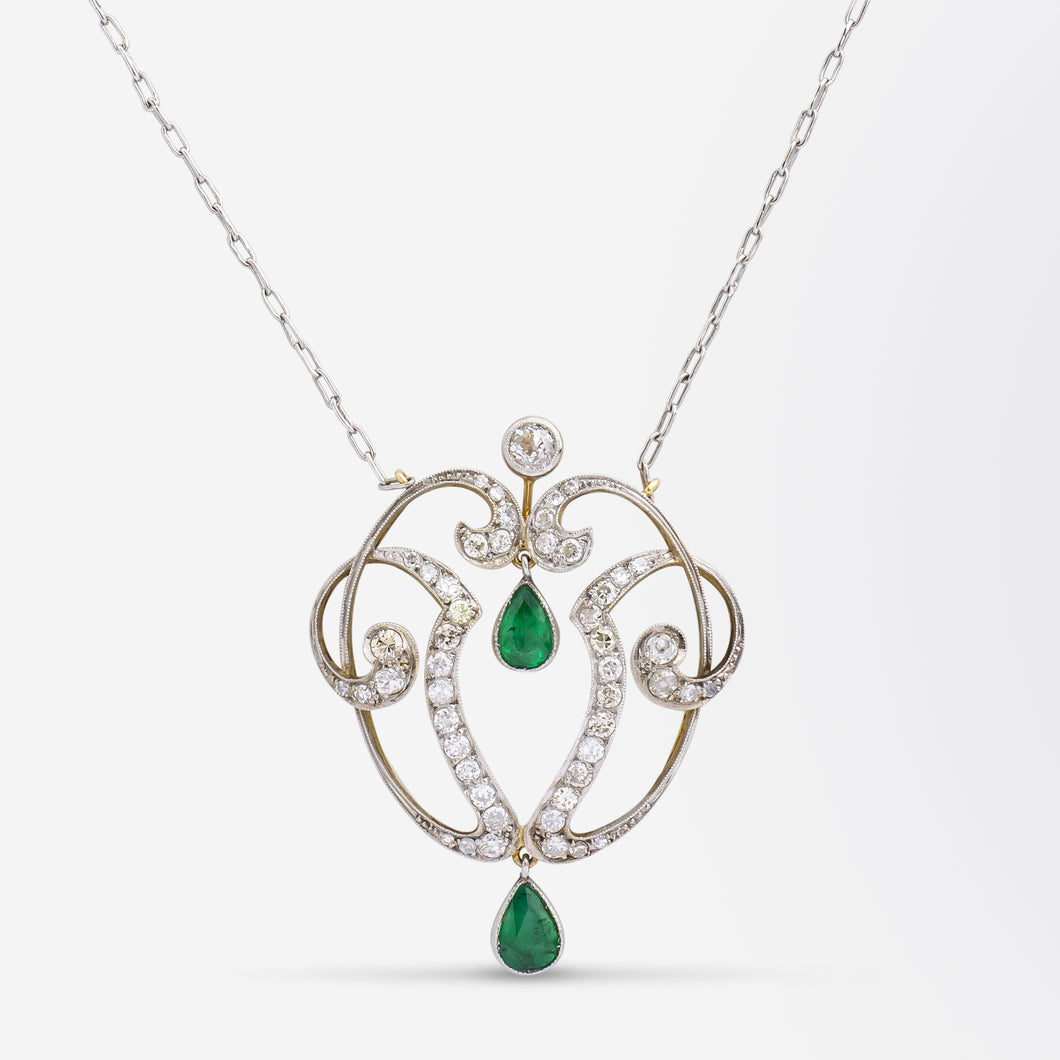 Art Nouveau Emerald and Diamond Necklace