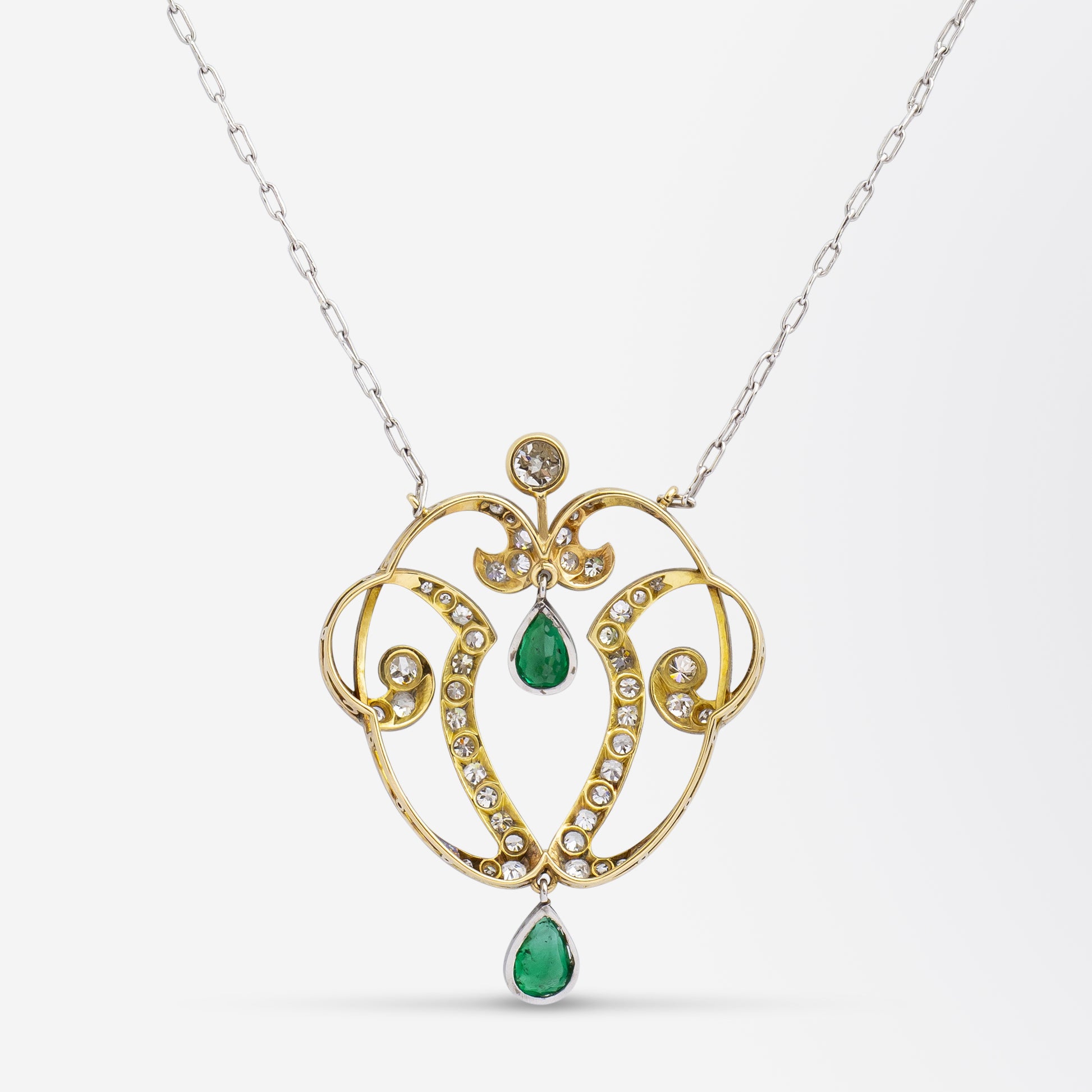 Art Nouveau Emerald and Diamond Necklace