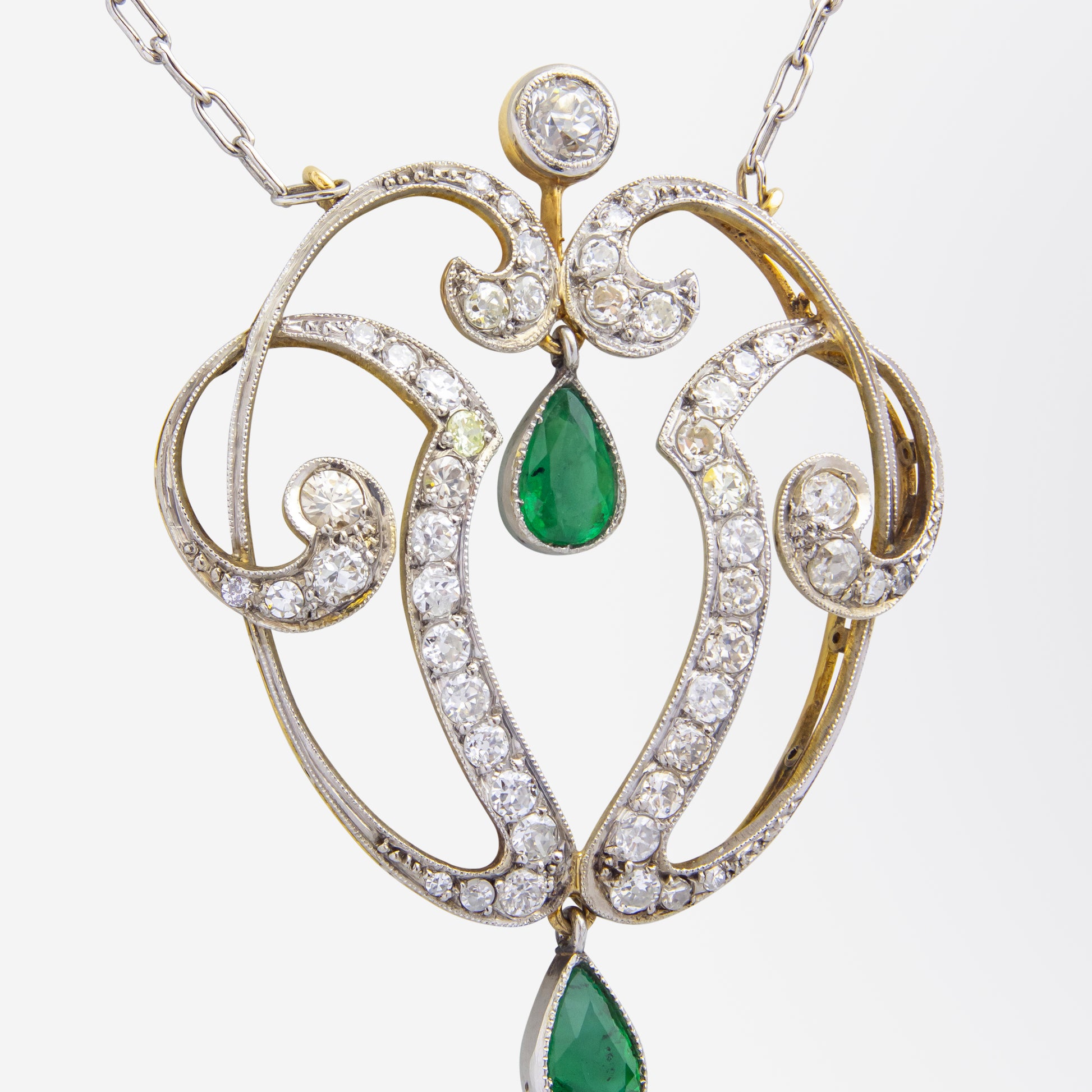 Art Nouveau Emerald and Diamond Necklace