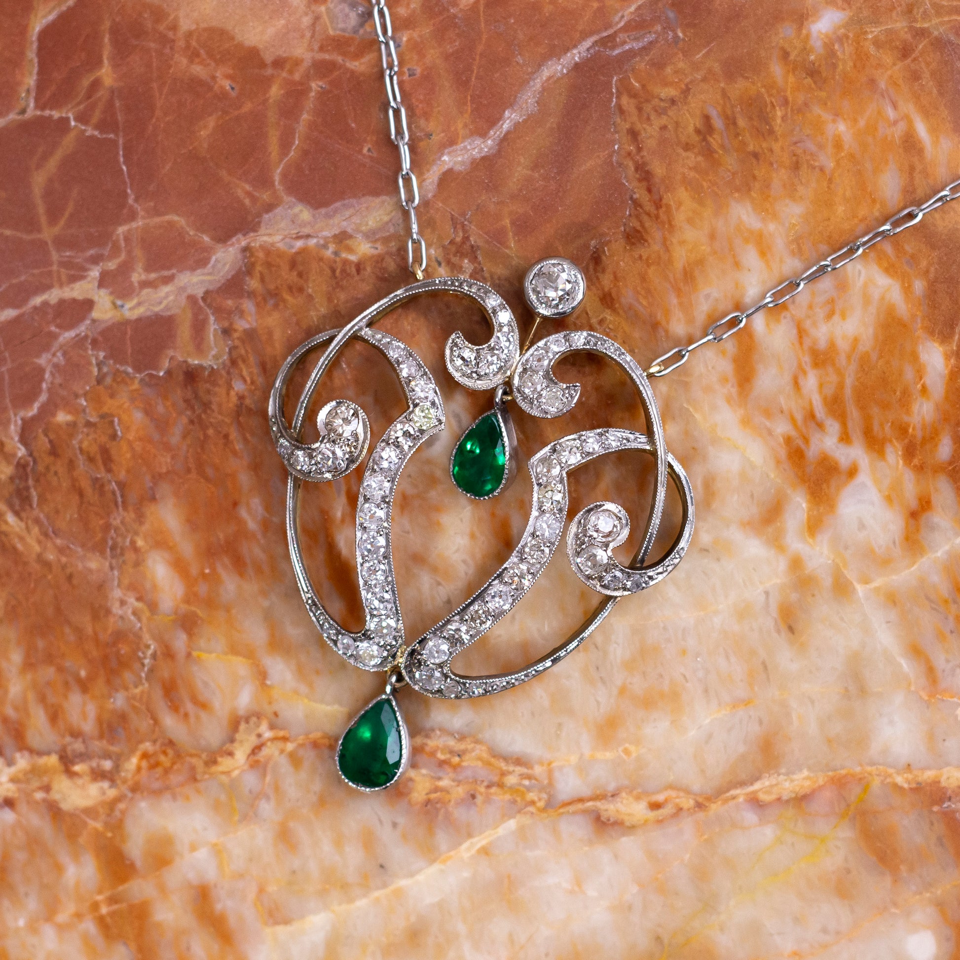 Art Nouveau Emerald and Diamond Necklace
