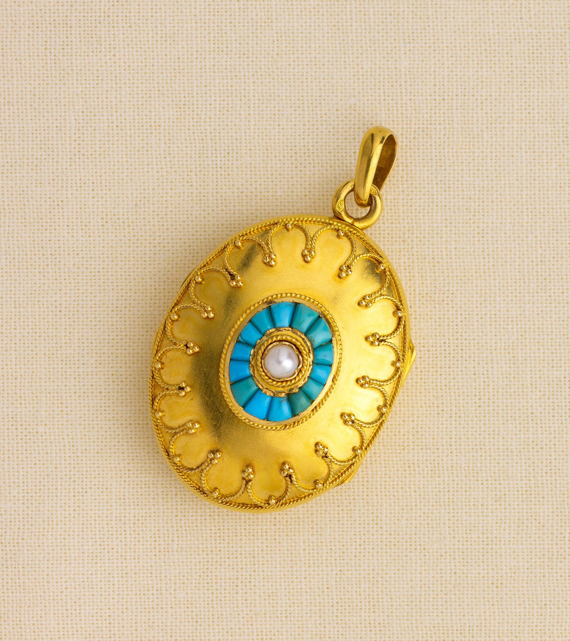 French Gold, Turquoise & Pearl 'Etruscan Revival' Locket