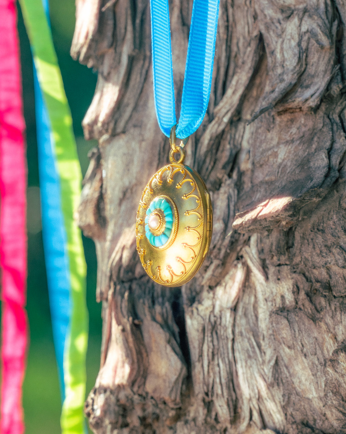French Gold, Turquoise & Pearl 'Etruscan Revival' Locket