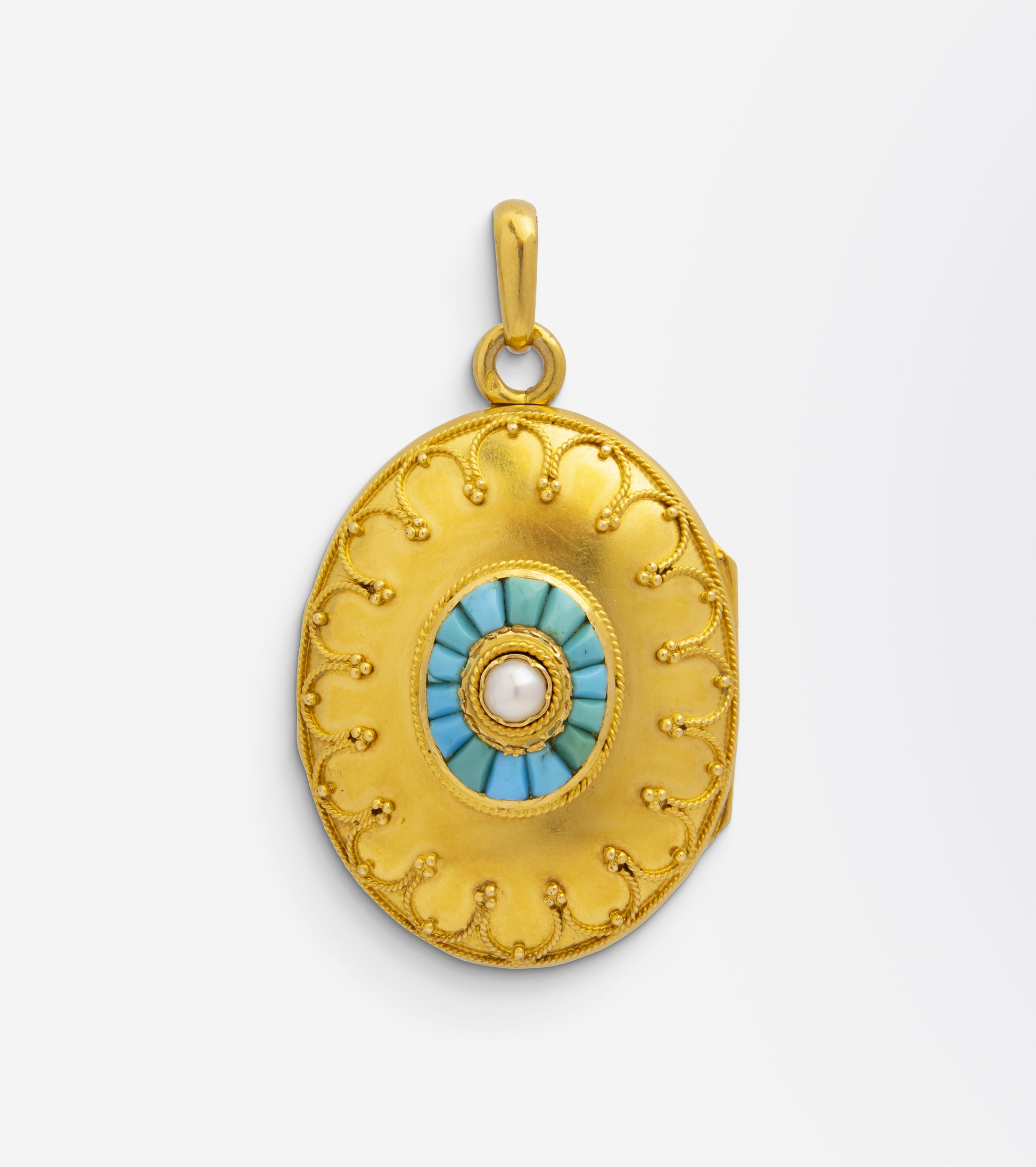 French Gold, Turquoise & Pearl 'Etruscan Revival' Locket