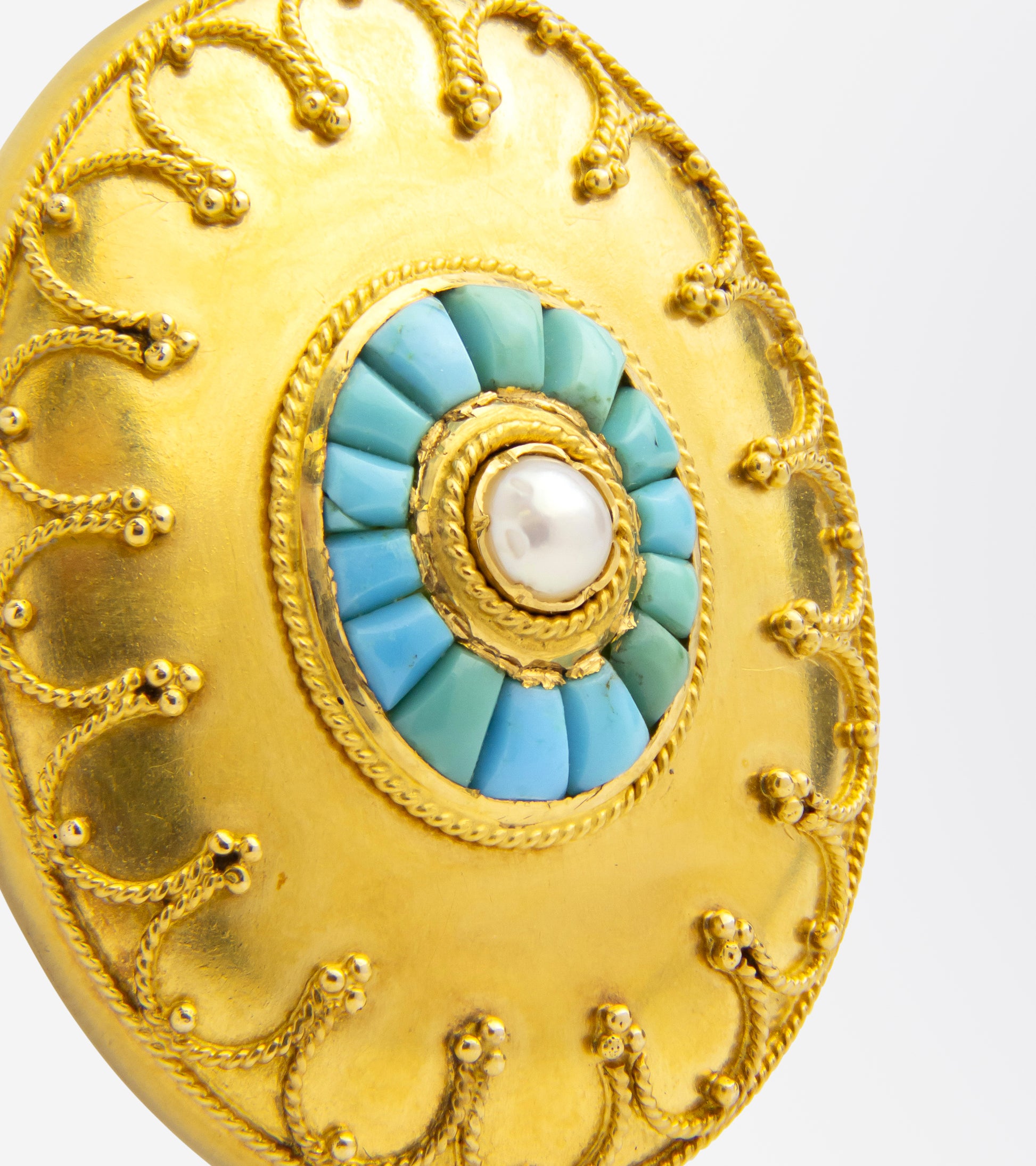 French Gold, Turquoise & Pearl 'Etruscan Revival' Locket