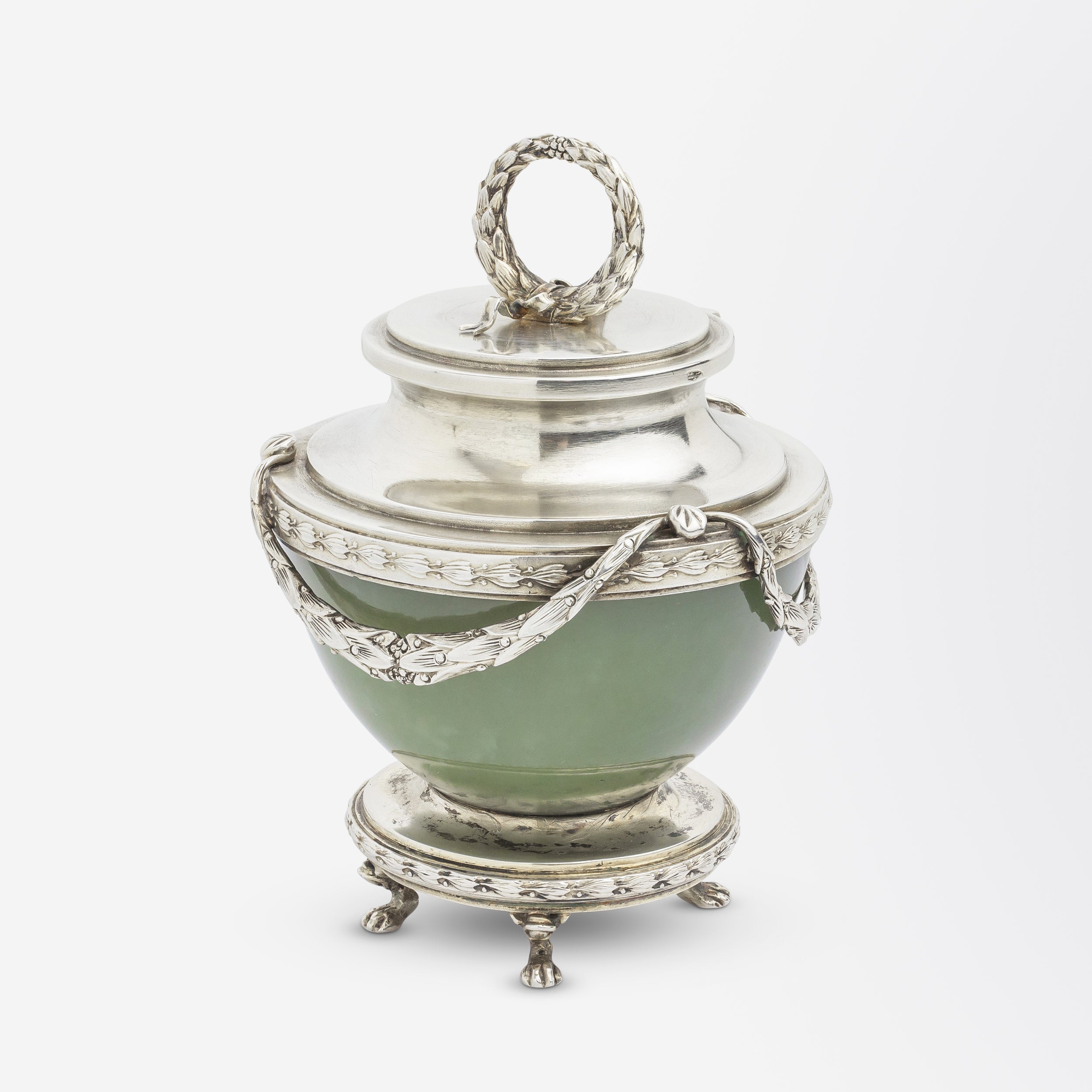 Imperial Period Faberge Bowenite and Silver-Gilt Inkwell