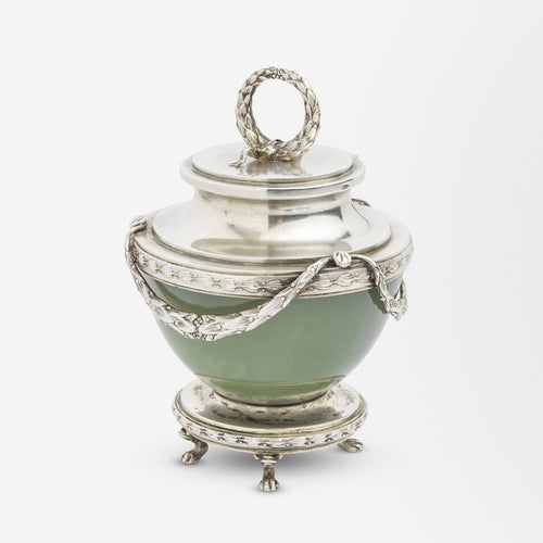 Imperial Period Faberge Bowenite and Silver-Gilt Inkwell