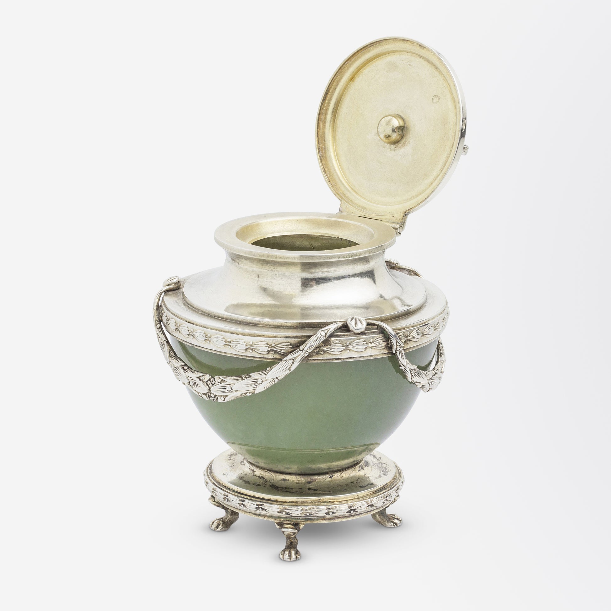 Imperial Period Faberge Bowenite and Silver-Gilt Inkwell