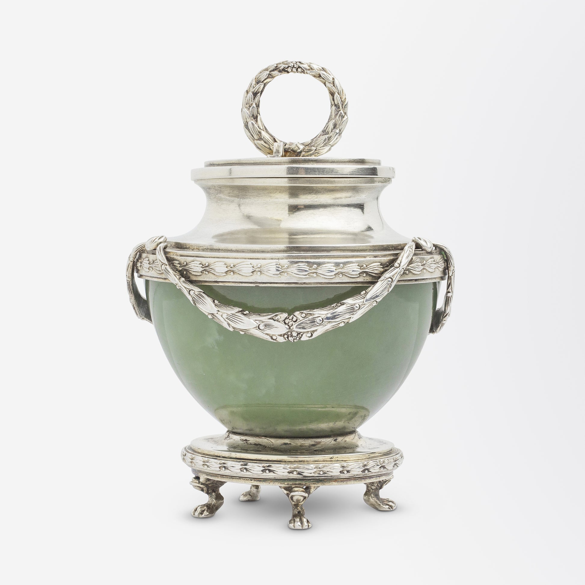 Imperial Period Faberge Bowenite and Silver-Gilt Inkwell