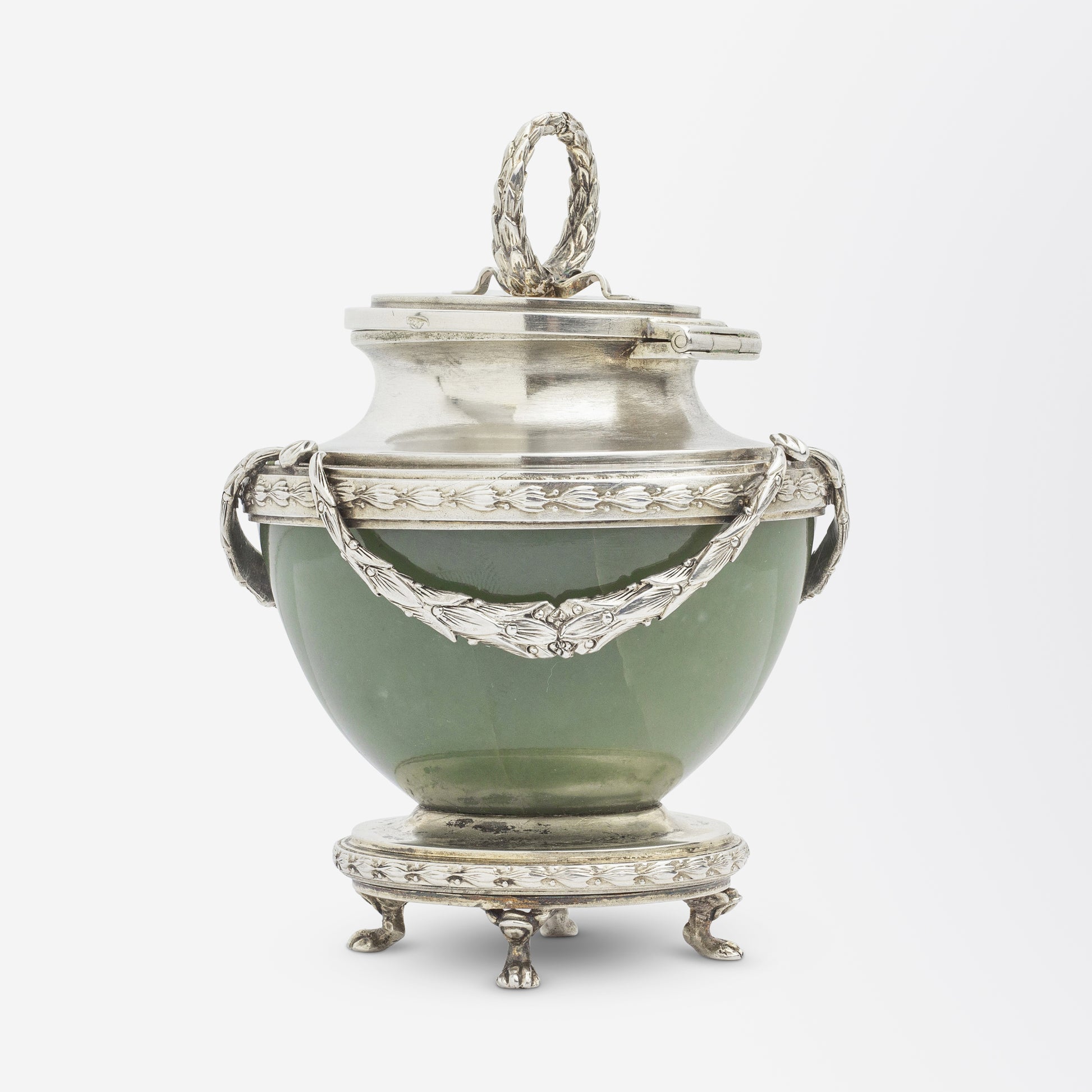 Imperial Period Faberge Bowenite and Silver-Gilt Inkwell