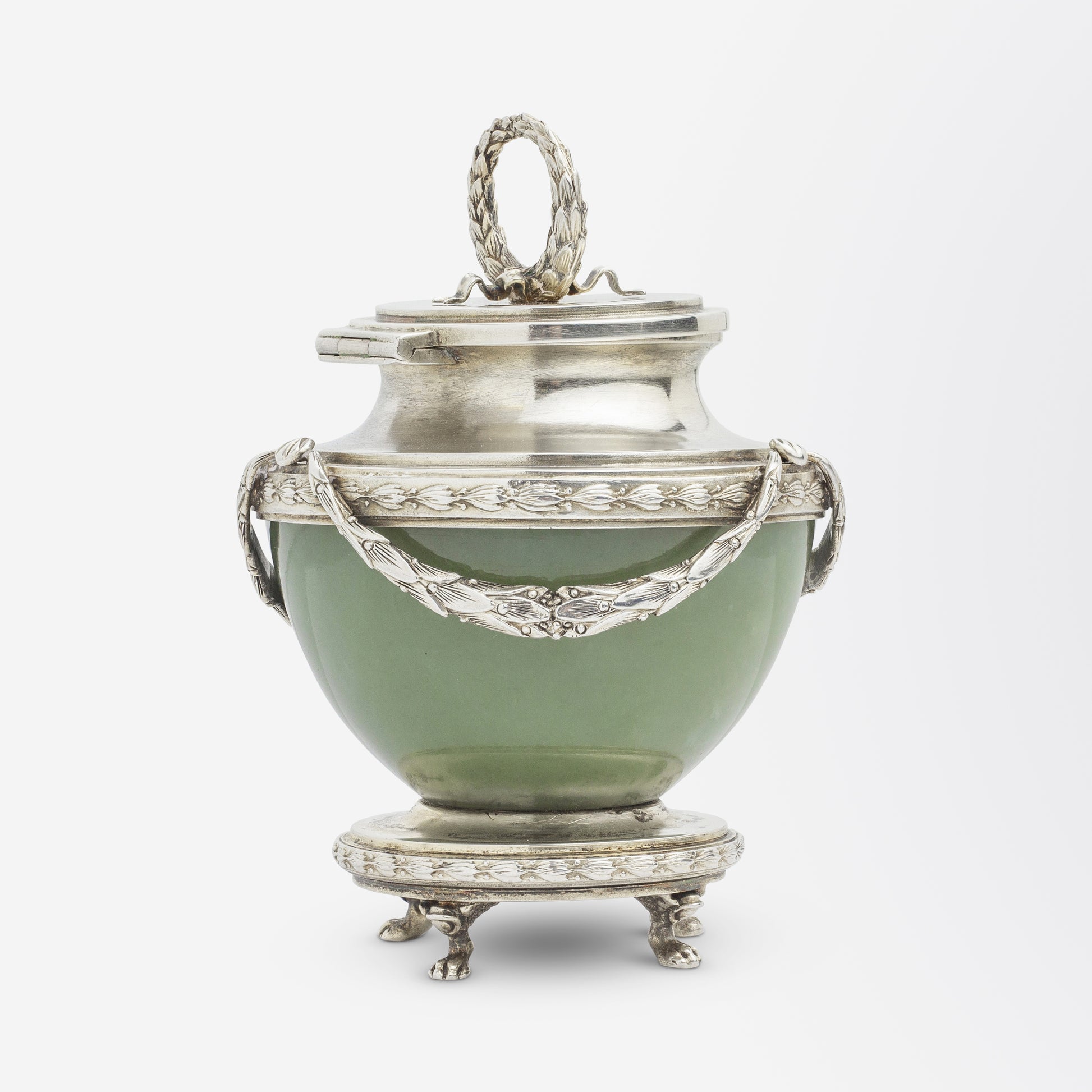 Imperial Period Faberge Bowenite and Silver-Gilt Inkwell