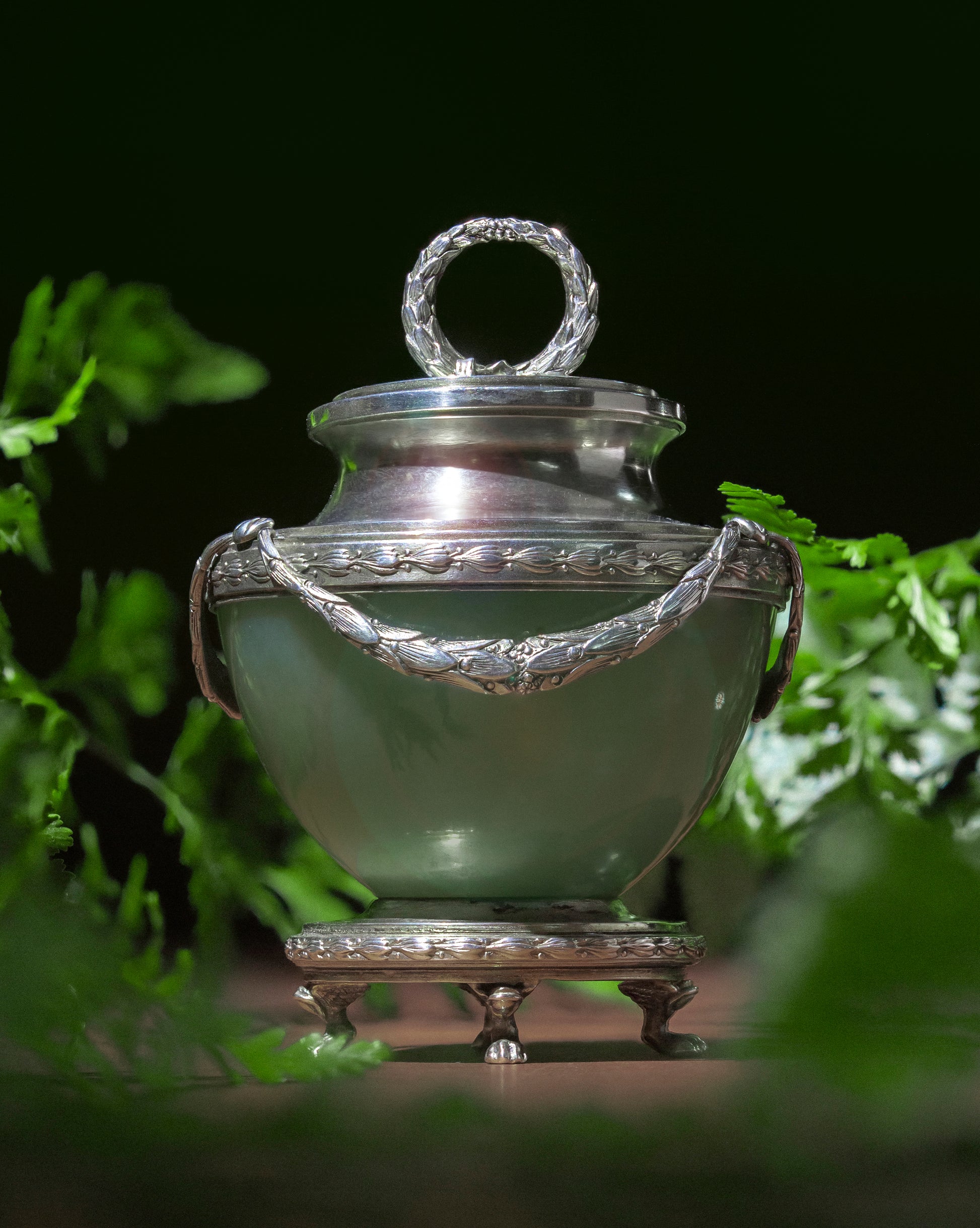Imperial Period Faberge Bowenite and Silver-Gilt Inkwell
