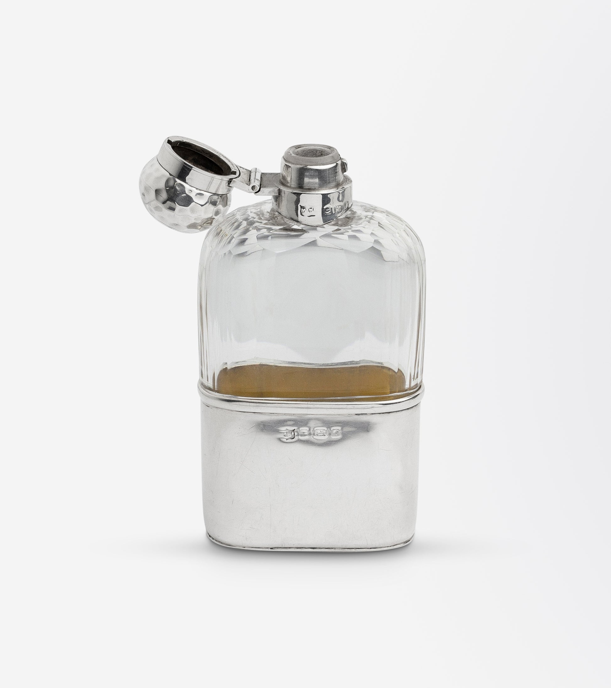 An Edwardian Era Mappin & Webb Sterling Silver and Glass Hip Flask