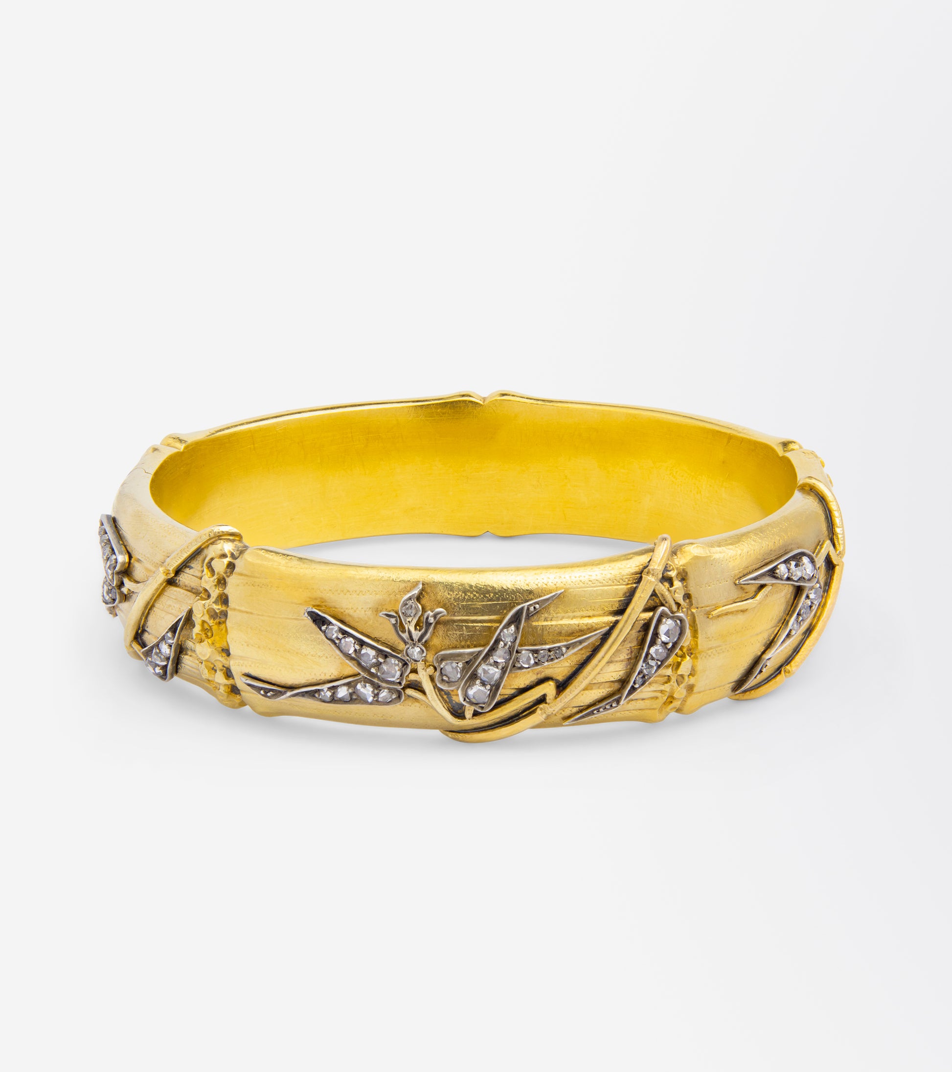 Antique, French, Diamond Set Bamboo Bangle in Original Box