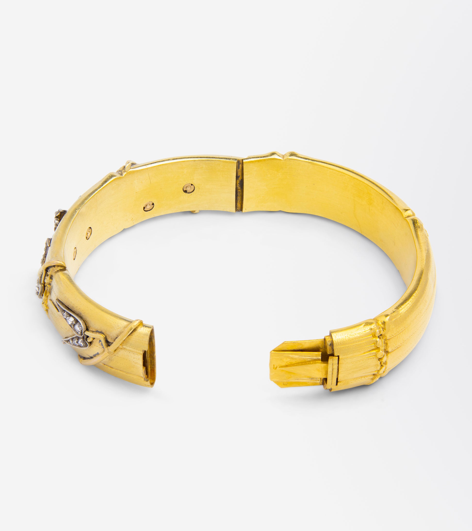 Antique, French, Diamond Set Bamboo Bangle in Original Box