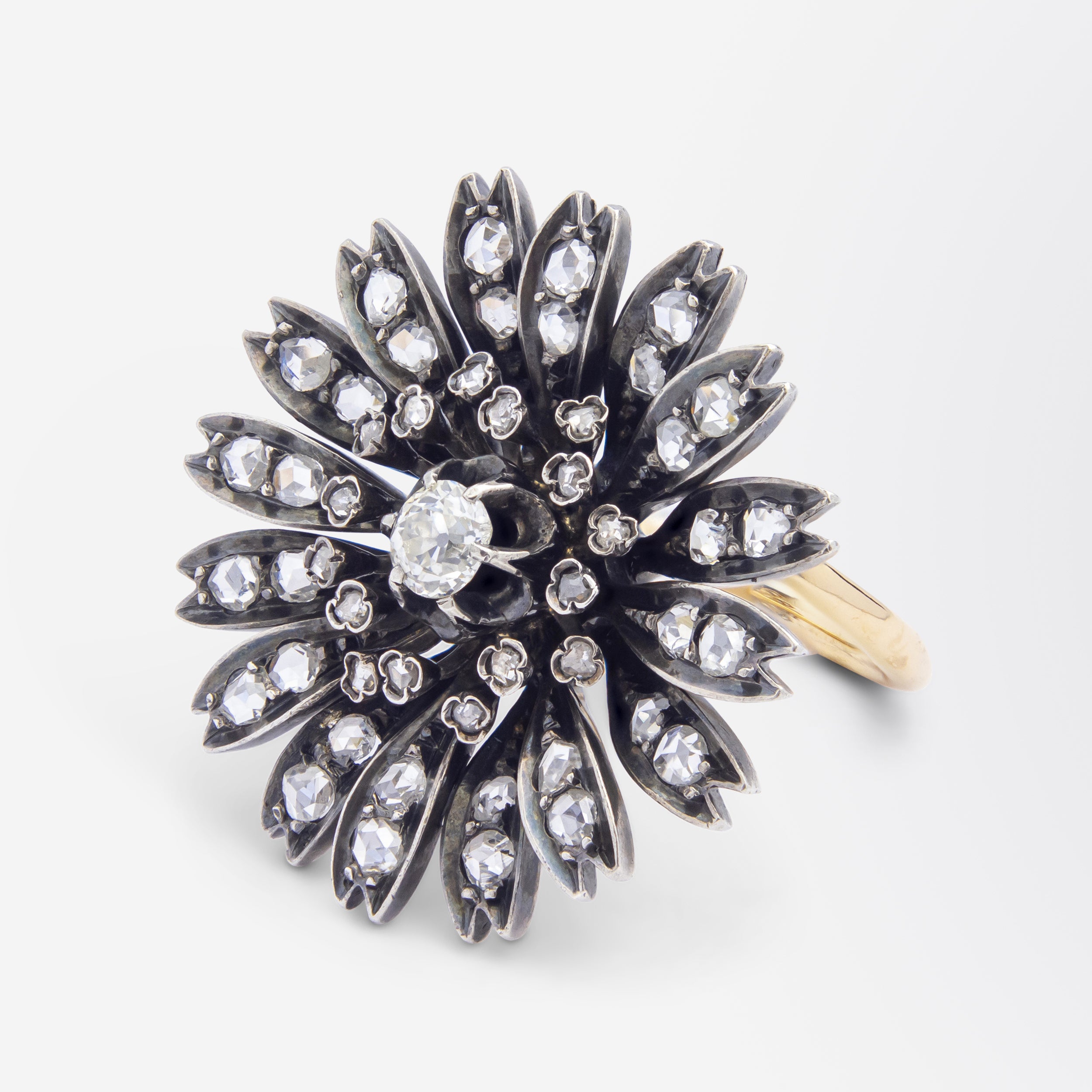 Antique Brooch Conversion Diamond Daisy Ring