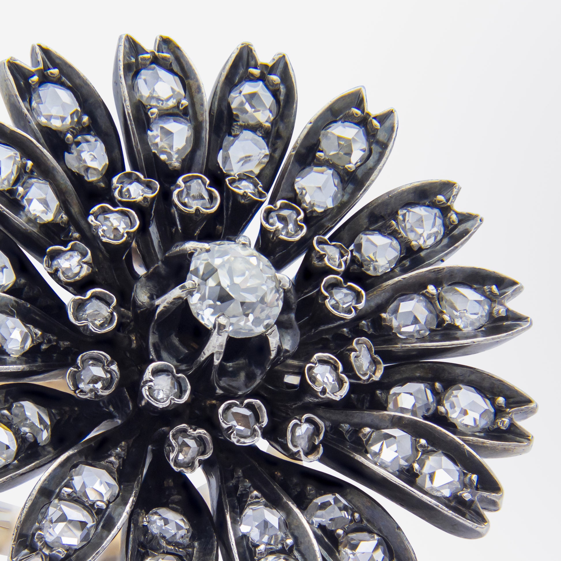 Antique Brooch Conversion Diamond Daisy Ring