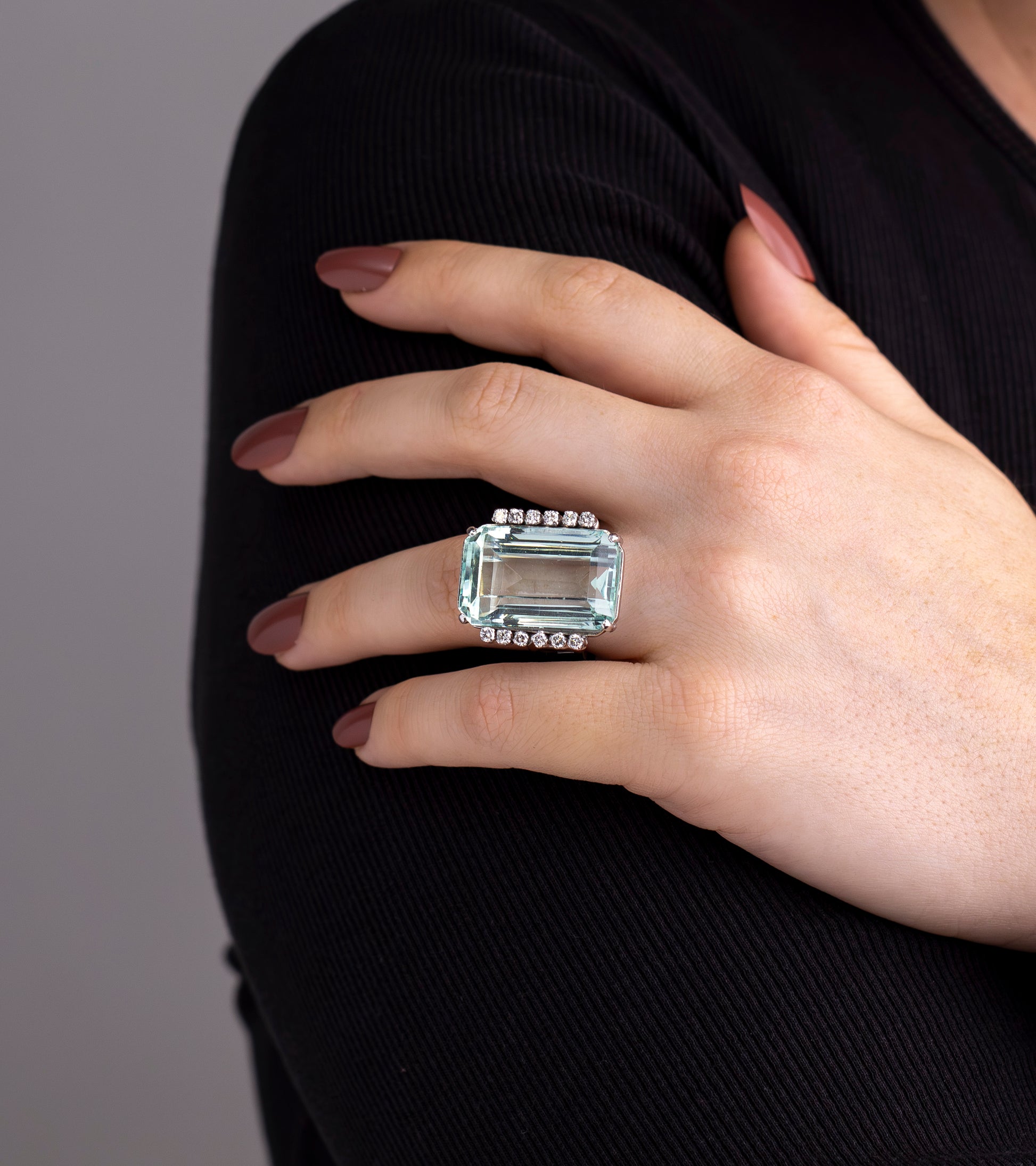 Large Aquamarine & Diamond Cocktail Ring
