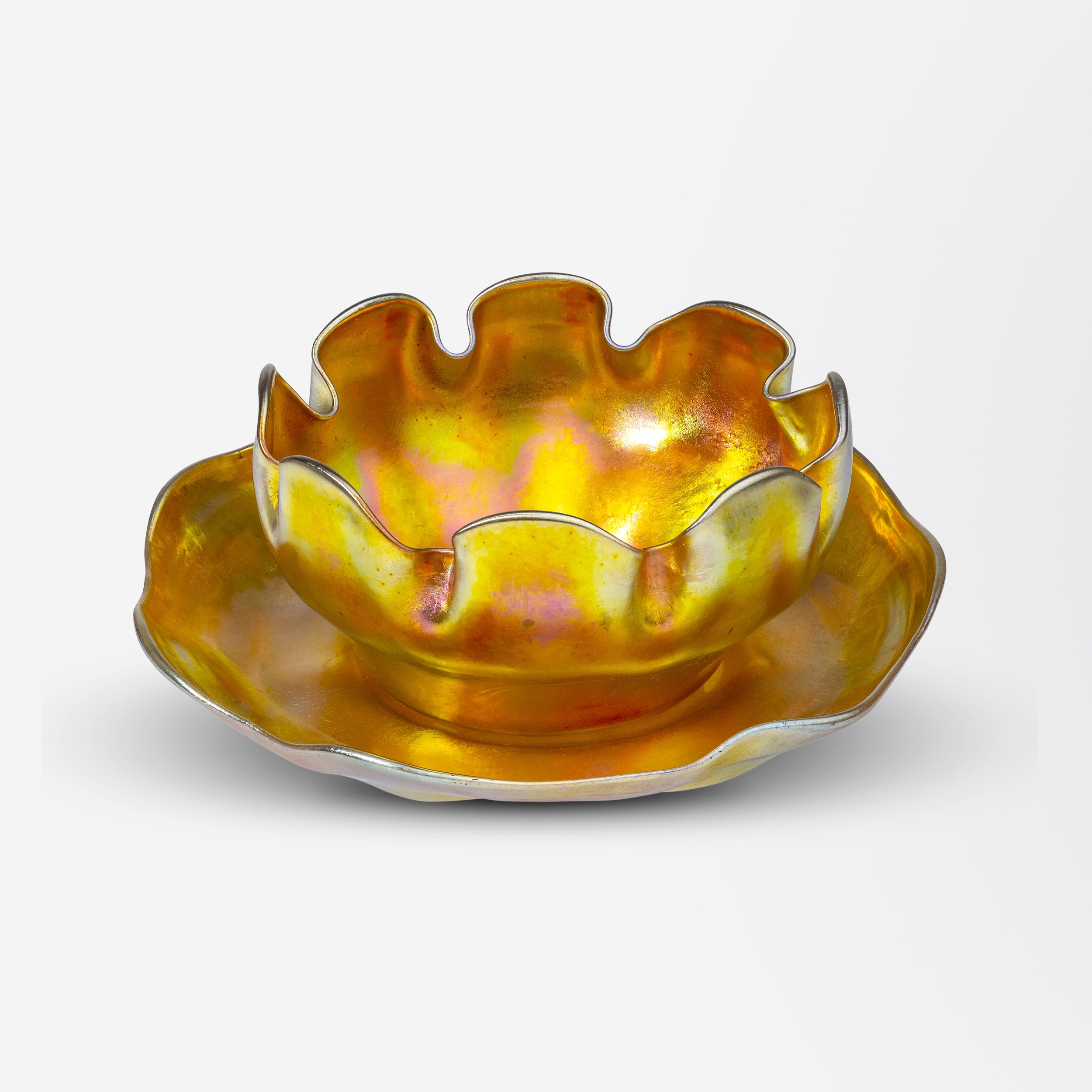 Bol et soucoupe en verre Favrile de Tiffany Studios