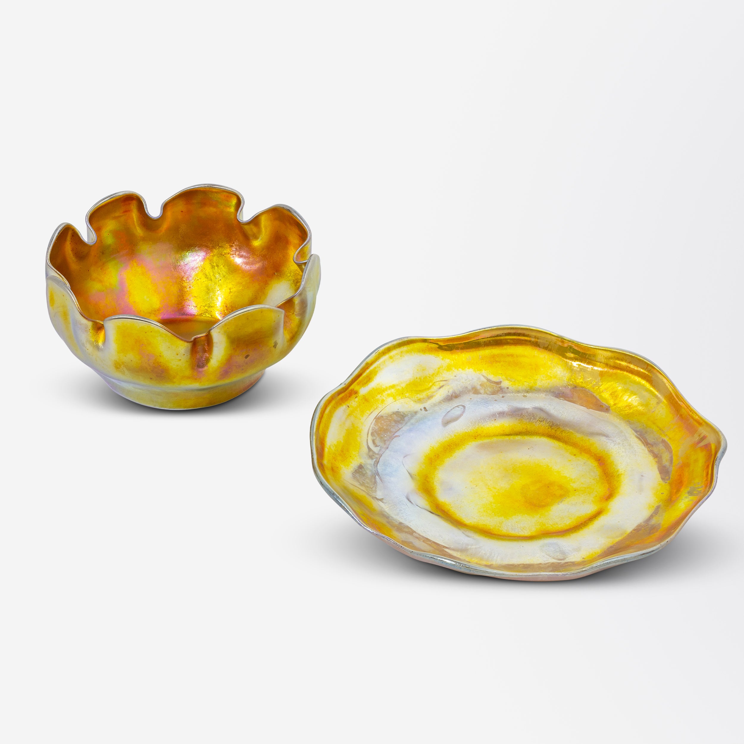 Bol et soucoupe en verre Favrile de Tiffany Studios