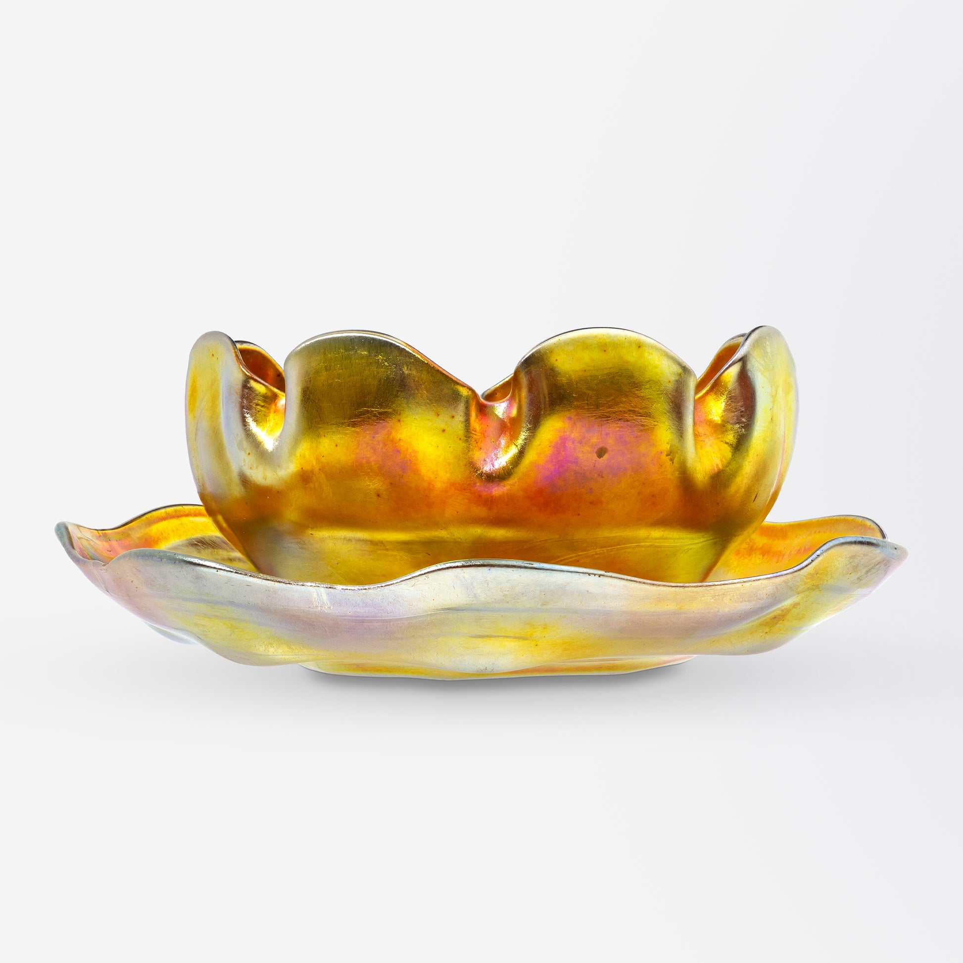 Bol et soucoupe en verre Favrile de Tiffany Studios