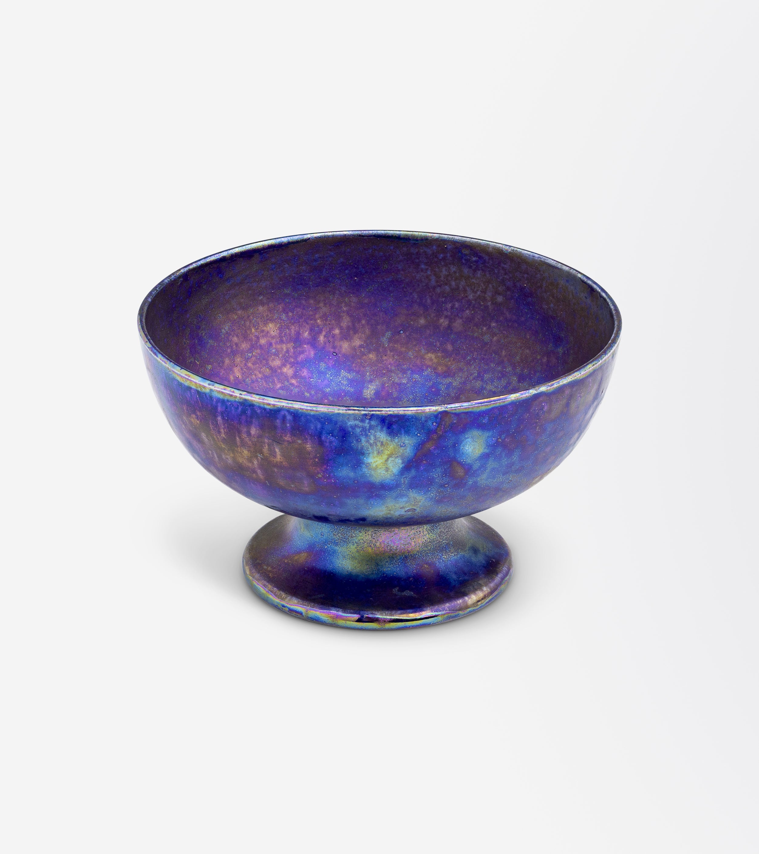 Ruskin Pottery Small Footed Bowl with Peacock Lustre Glaze