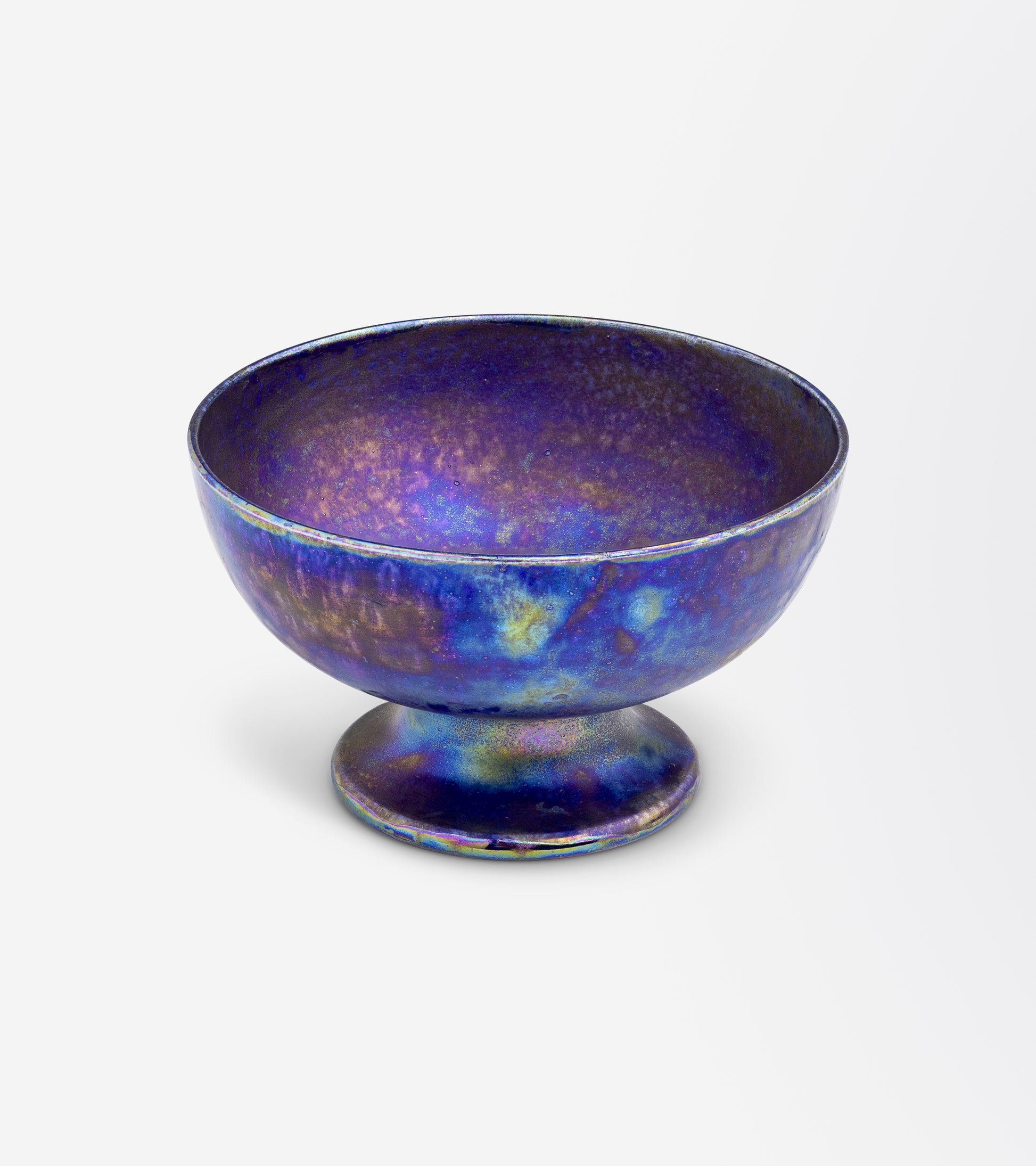 Ruskin Pottery Small Footed Bowl with Peacock Lustre Glaze