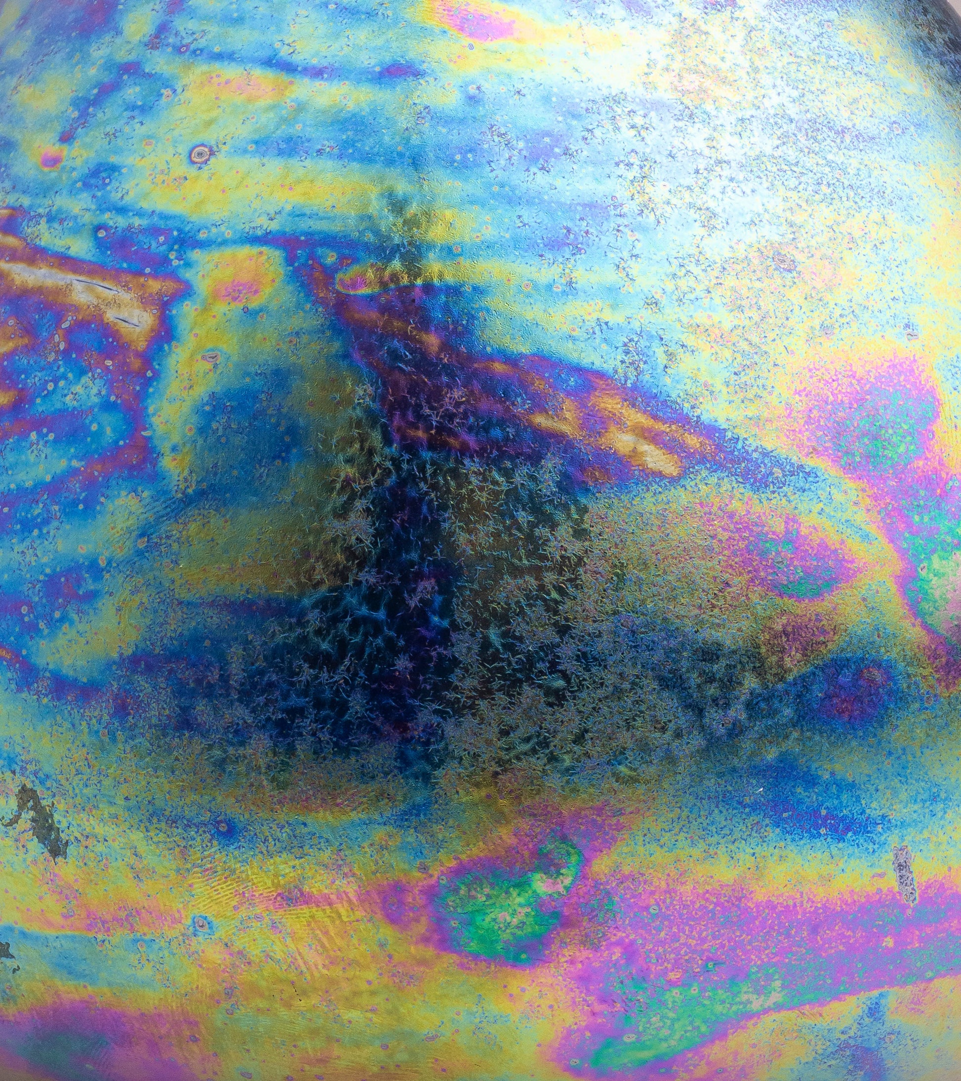 Ruskin Pottery Globular Vase with Peacock Lustre Glaze