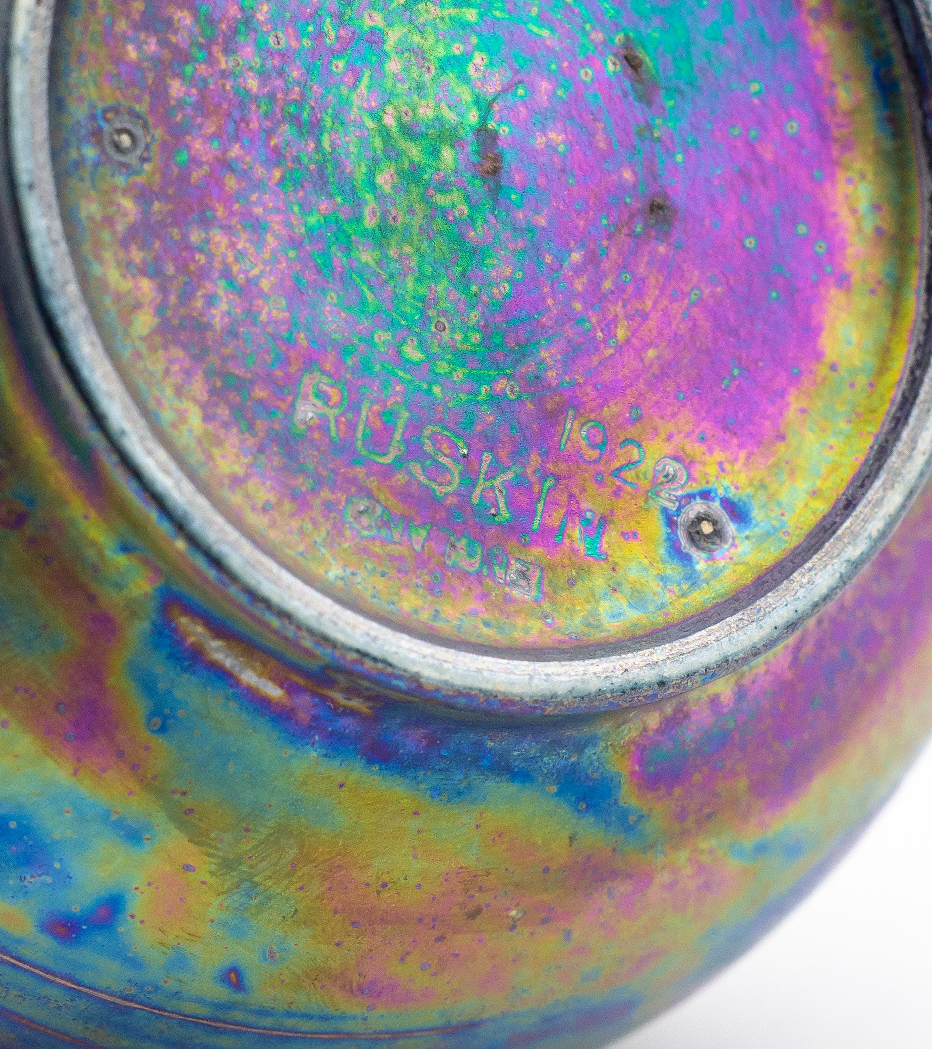 Ruskin Pottery Globular Vase with Peacock Lustre Glaze