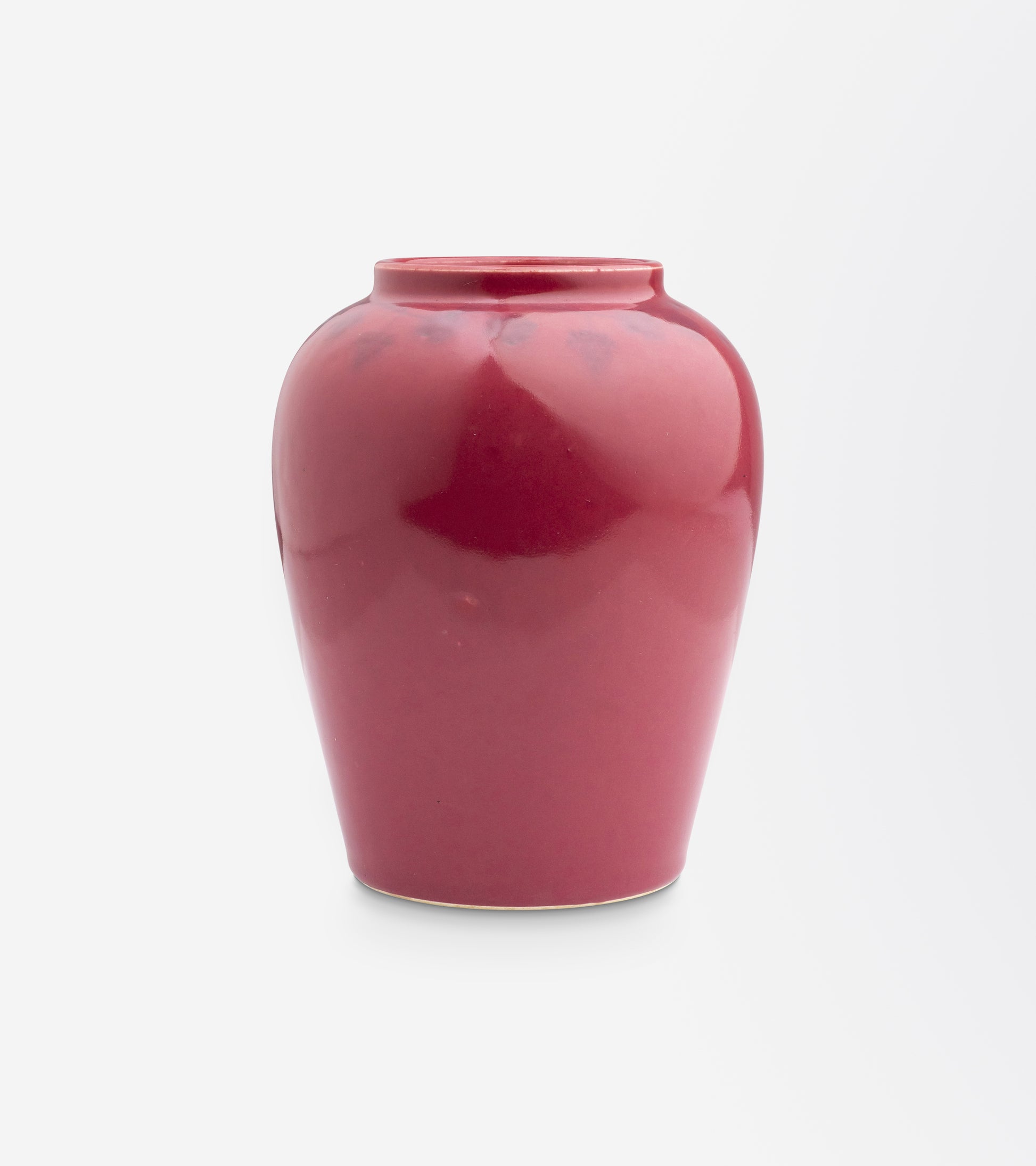 Ruskin Pottery Pink Glazed Vase with Blue Ivy Leaves