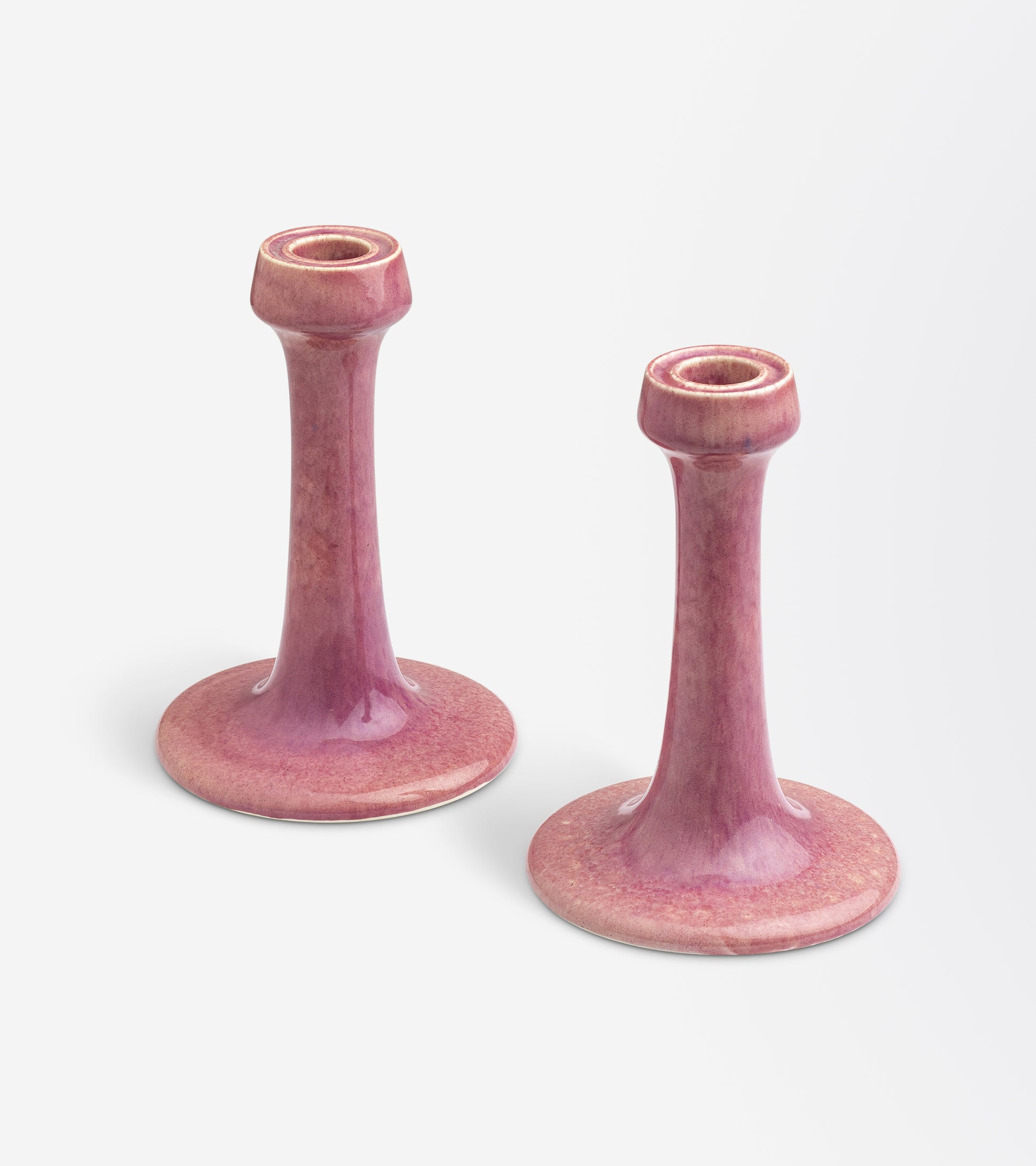 Ruskin Pottery Pair of Pink Glazed Candlesticks