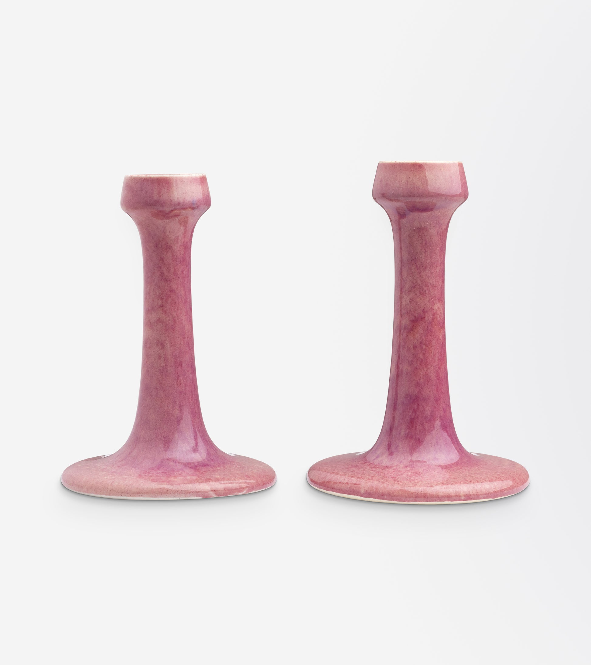 Ruskin Pottery Pair of Pink Glazed Candlesticks