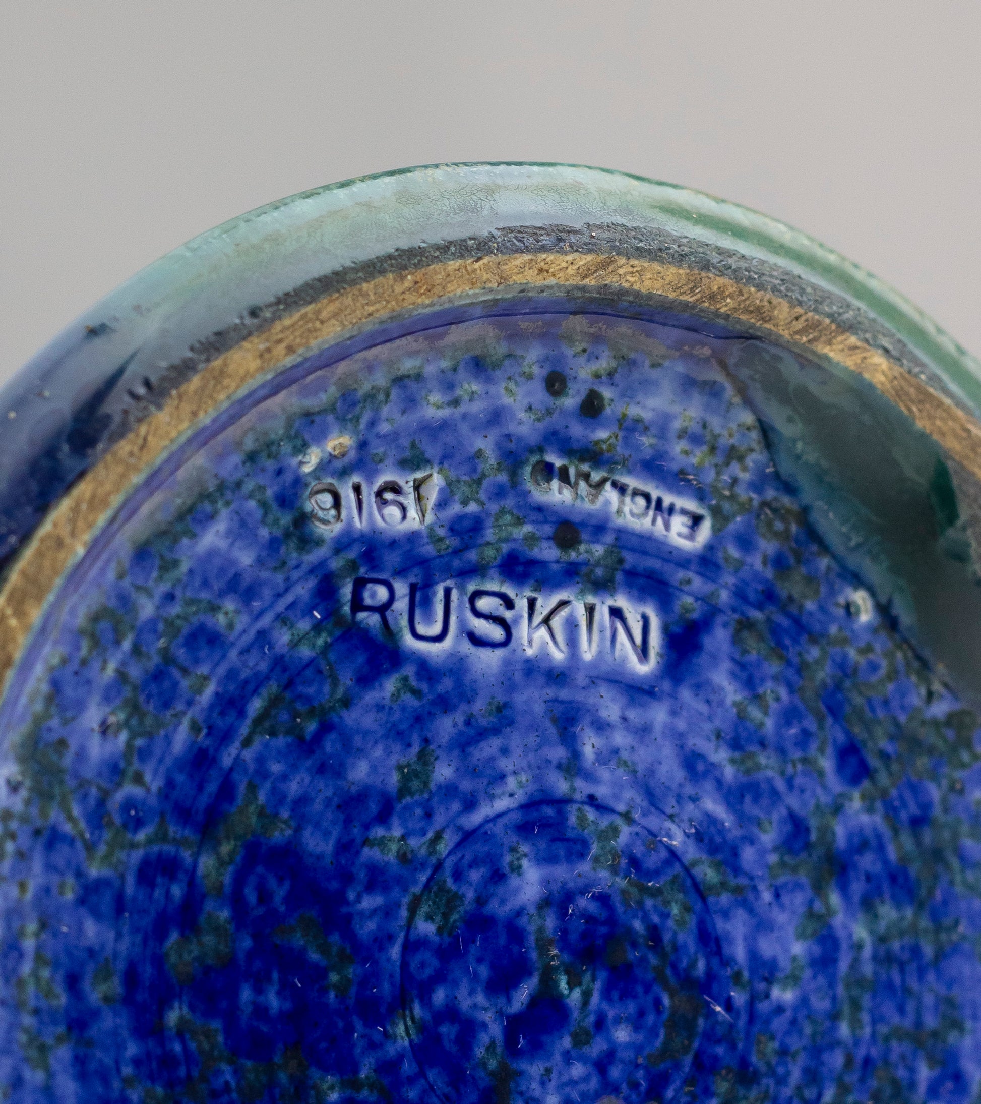 Ruskin Pottery Green and Blue Glazed Meiping Shaped Vase