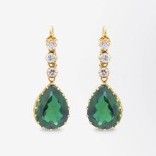 Load image into Gallery viewer, Diamond Set 18kt Yellow Gold Drop Earrings
