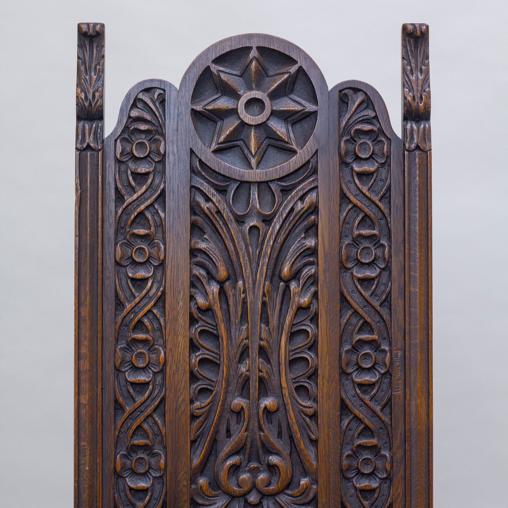 Pair of Carved Gothic Revival Hall Chairs