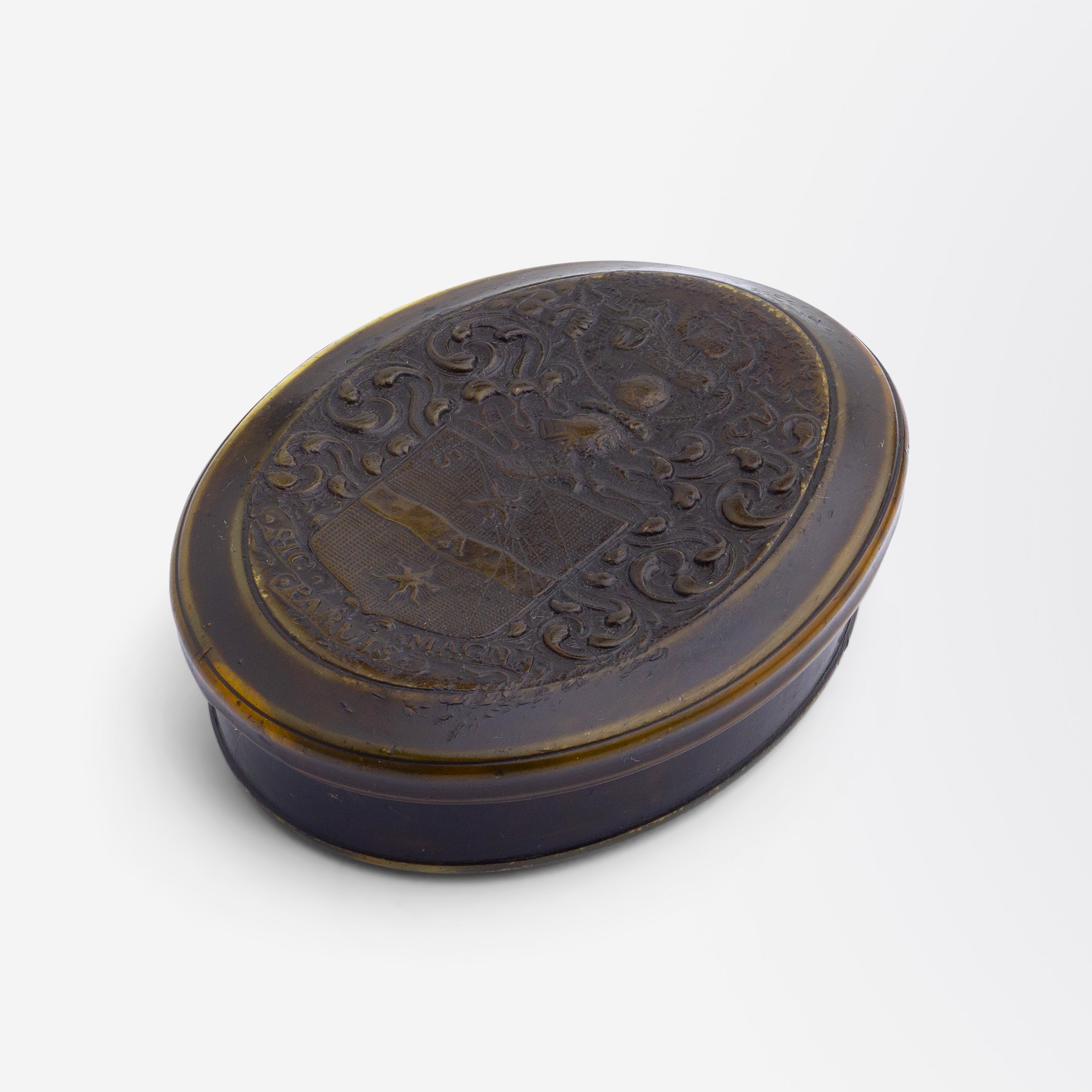 18th Century Horn Snuff Box with Arms of Sir Francis Drake