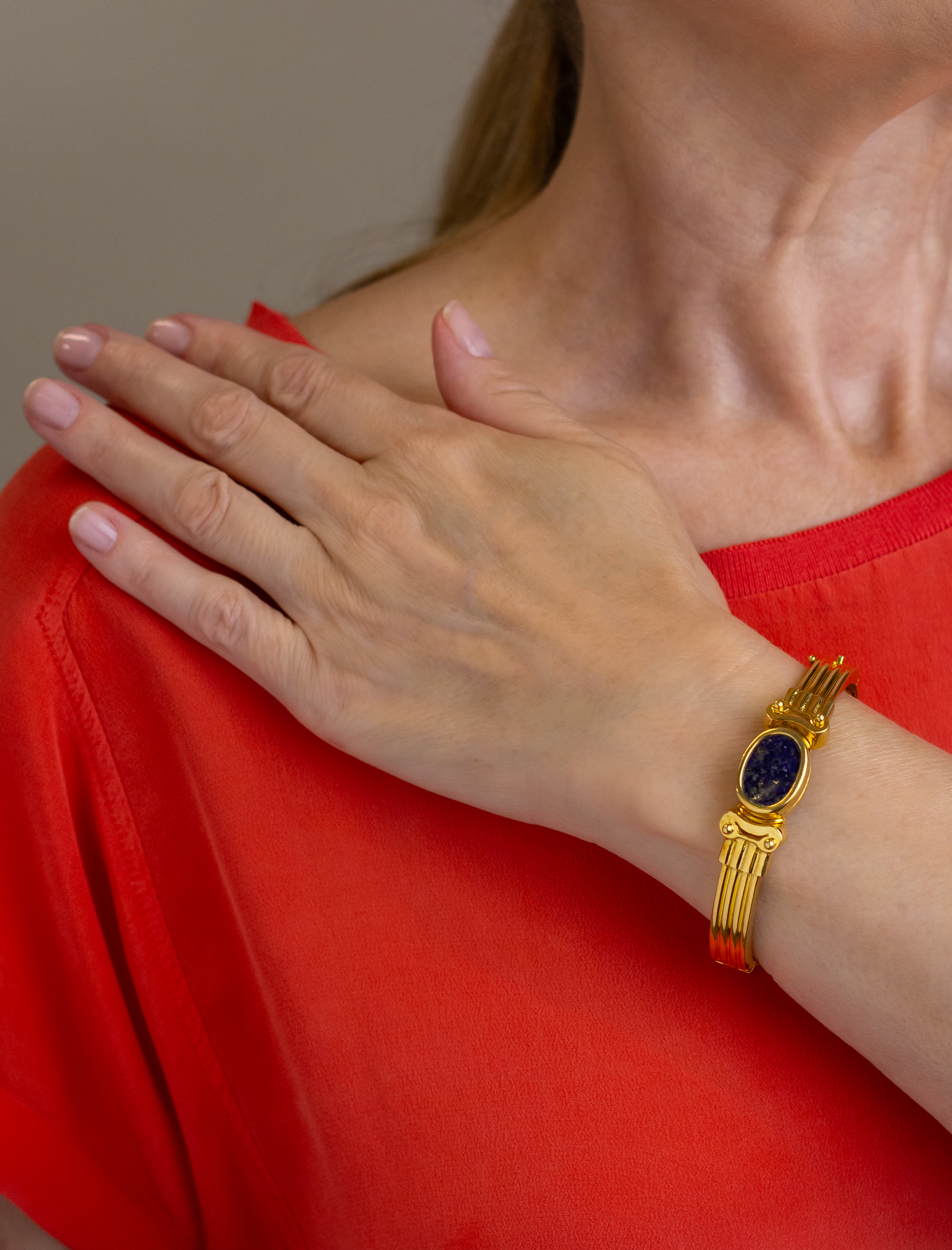 18kt Gold Greek Lapis Lazuli Bangle