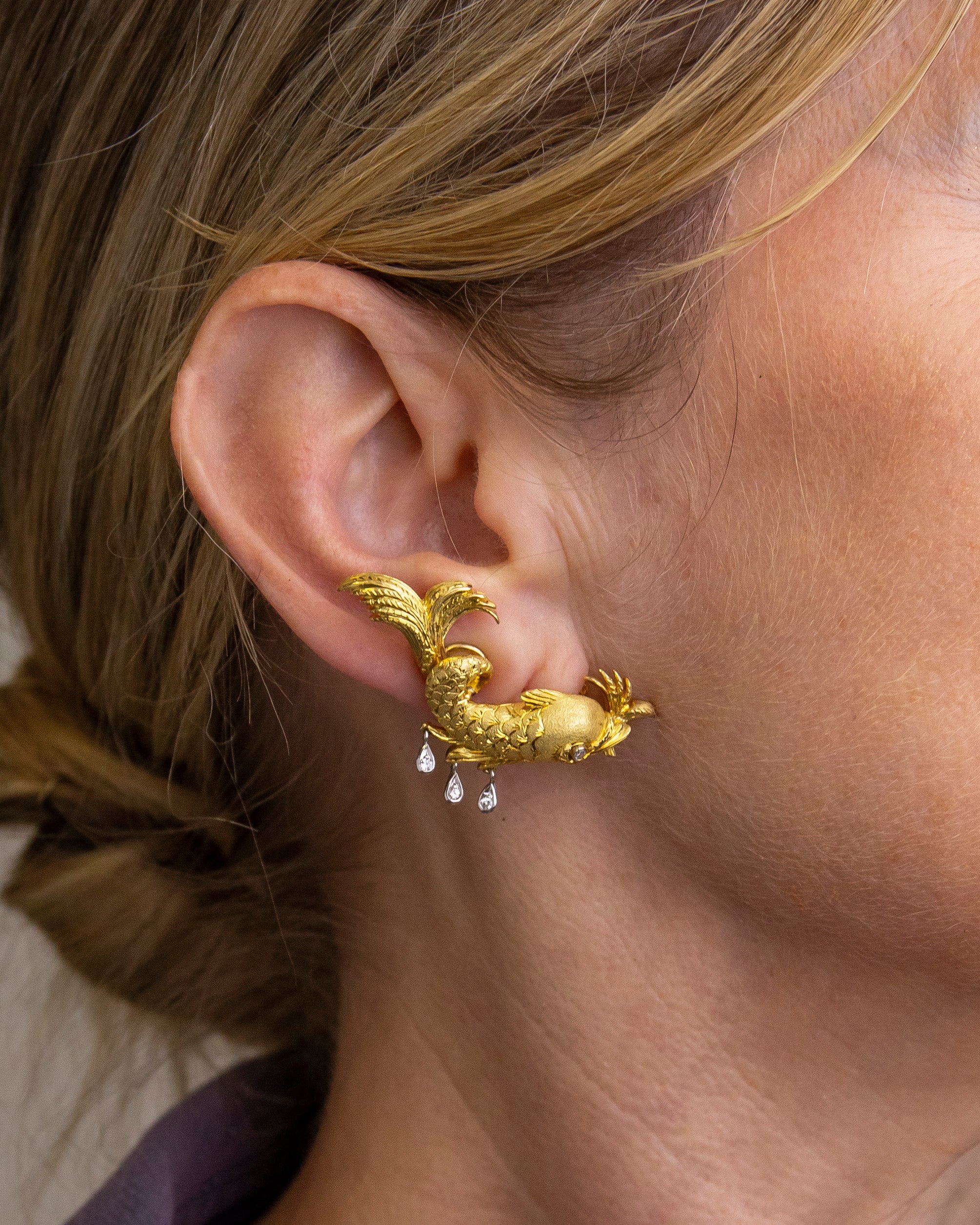 18kt Yellow Gold 'Dolphin' Ear Clips With Diamonds