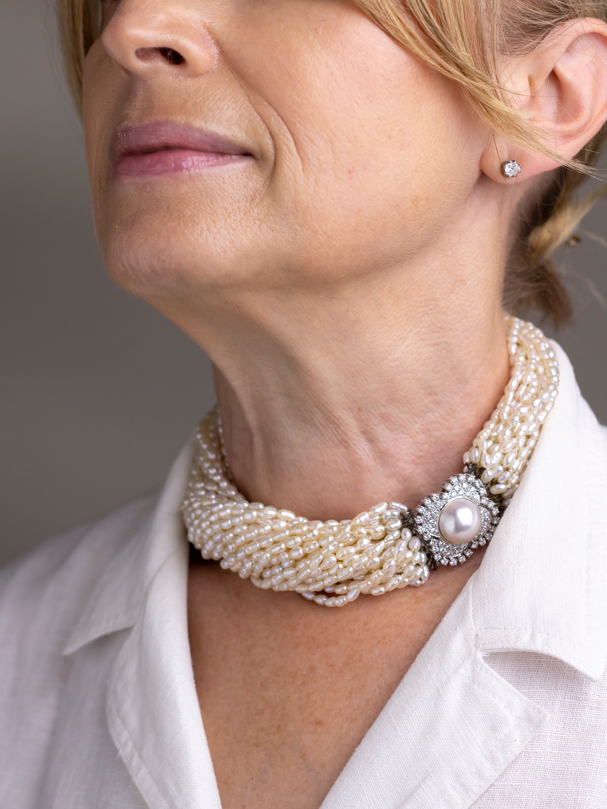 Mid Century Pearl Torsade with Mabe Pearl & Diamond Clasp