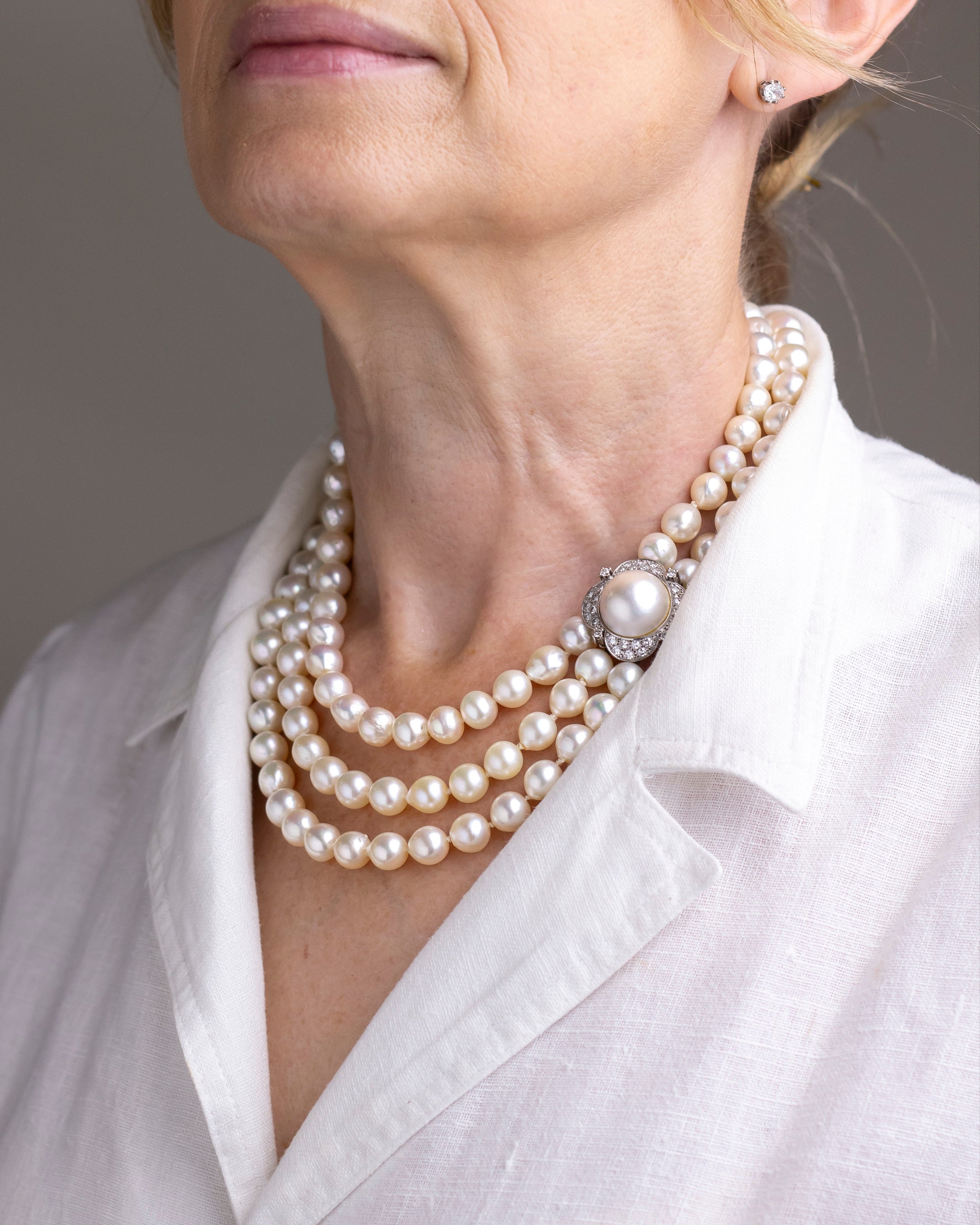 Collier de perles et de diamants style années 50