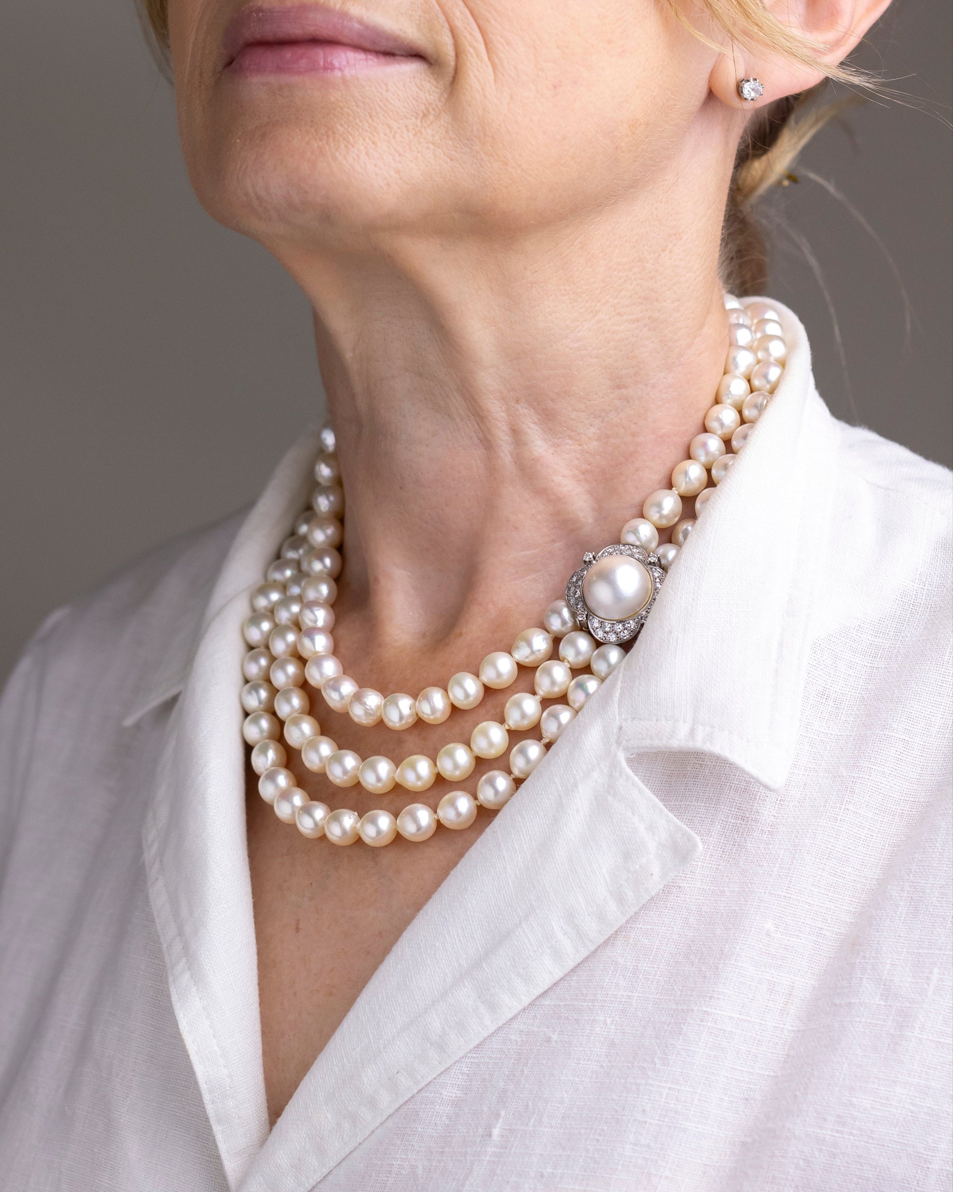 Collier de perles et de diamants style années 50