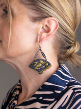 Load image into Gallery viewer, Pair of Japanese Bronze Shakudo Fan Earrings with Sea Life Motif